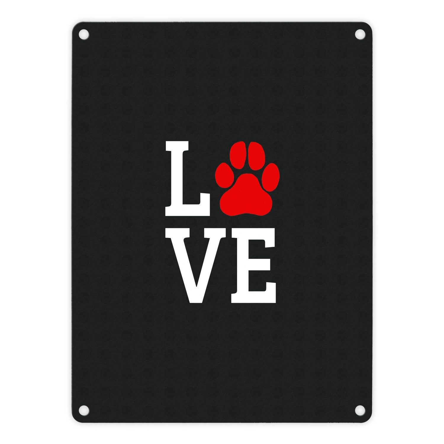 Metallschild Love Metallschild mit roter Pfote Motiv Hund Hunde Liebe Rudel