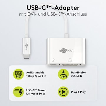 Goobay USB-Verteiler USB-C Multiport Adapter DVI & USB-C PD Buchse (1080p @ 60 Hz), Anschlüsse 1x DVI-I / 1x USB-C 60 W Power Delivery