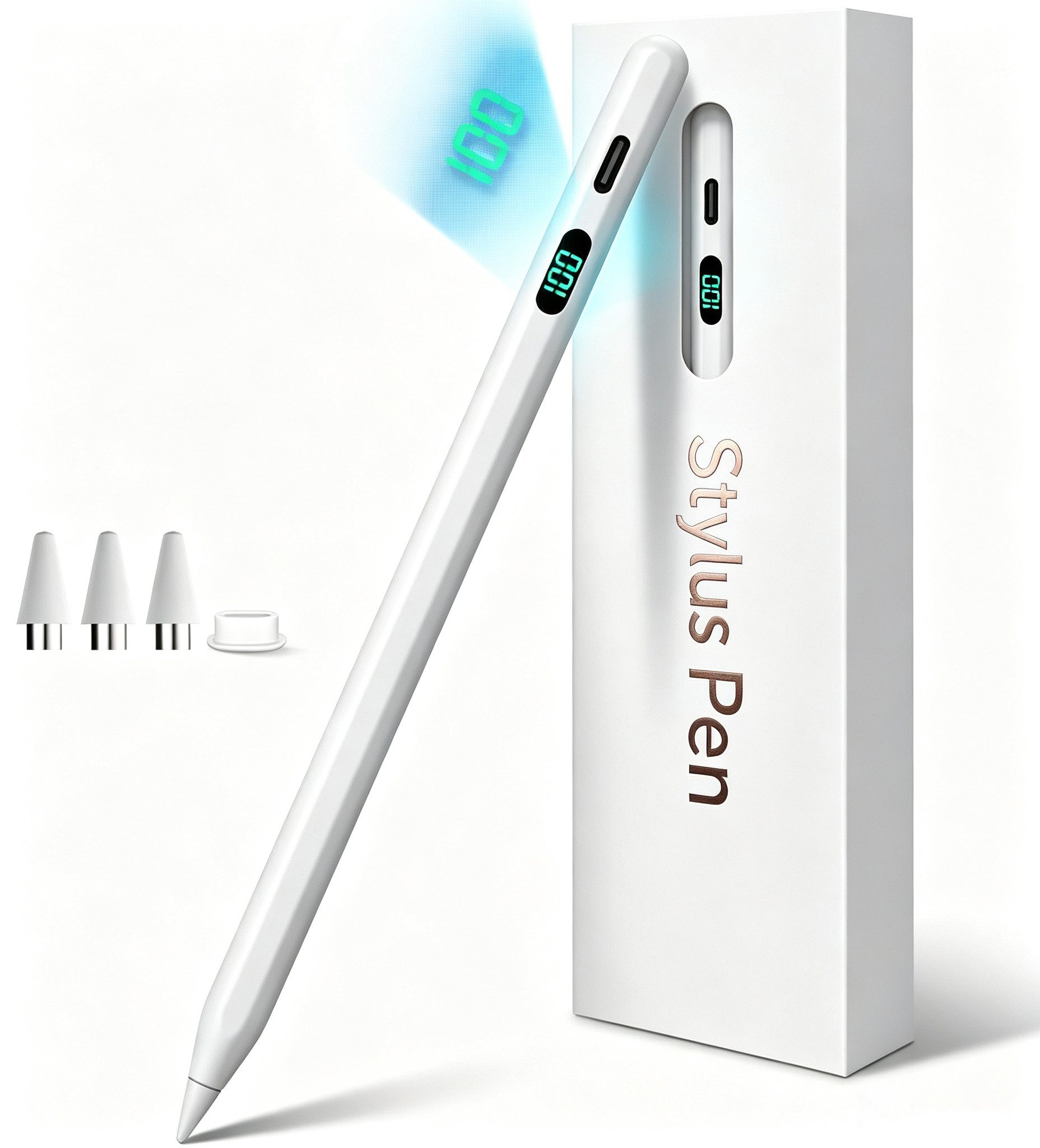 ibettertec Eingabestift Eingabestift Stift für iPad 2018-2026 mit USB-C Schnellladeleistung (Packung, für iPad Pro13"/12,9"/11"/iPad6-11.Gen/mini5-7/Air3-5,M2-M4) Handflächenerkennung, Neigungserkennung, LED-Ladestandsanzeige