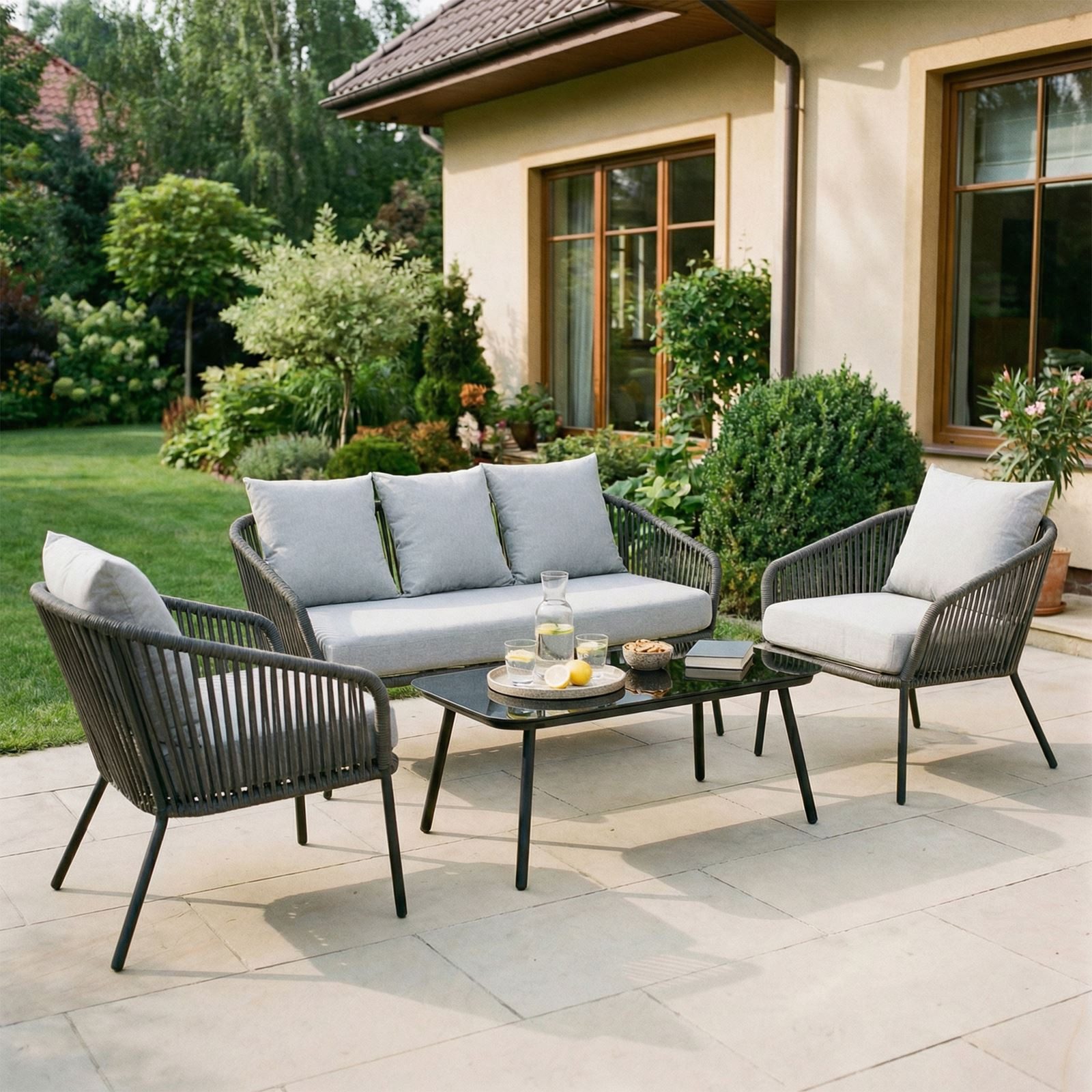 CARO-Möbel Gartenlounge-Set BENGAL, Outdoor Loungemöbel wasserabweisend, Balkonmöbel Set schwarz/grau