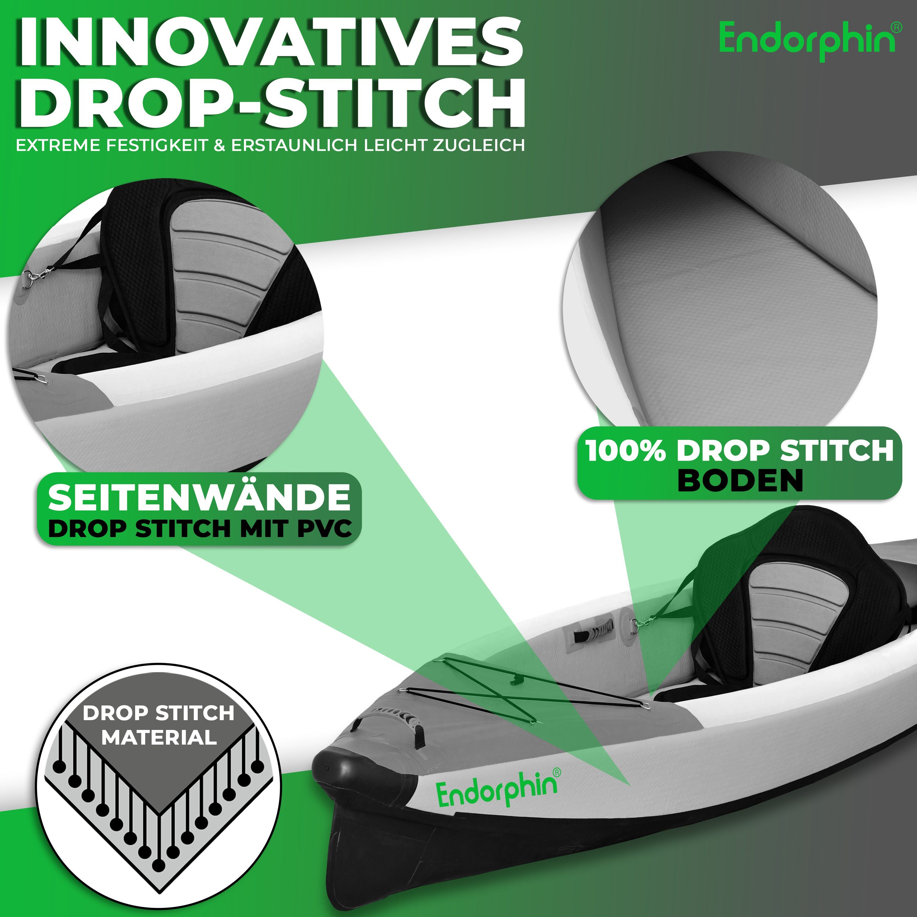 Endorphin Einerkajak Aufblasbares Drop Stitch Kajak für 1 Person als Komplettset, (Komplettset)