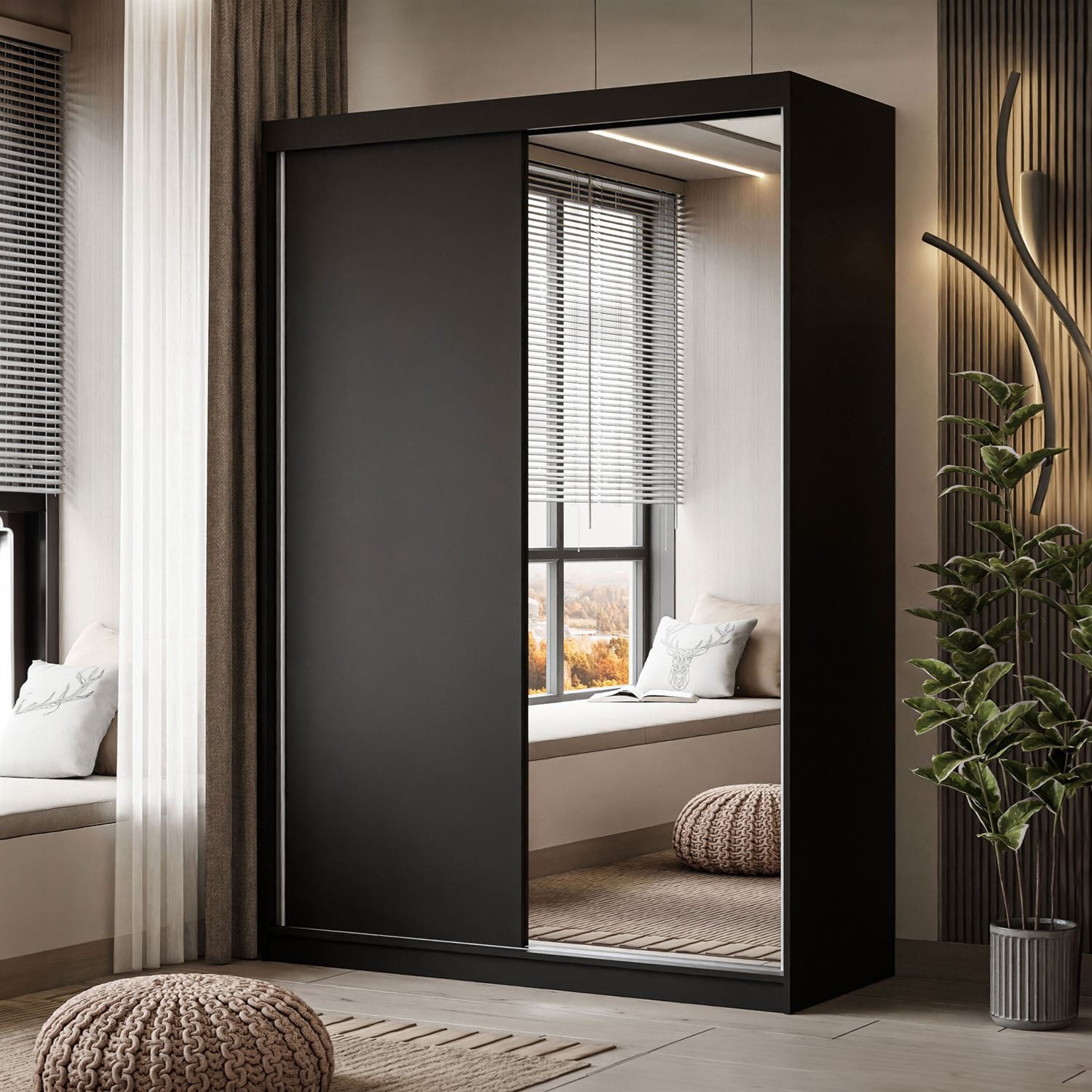 Lookway Kleiderschrank CAMARO II 150 cm mit Spiegel Schiebetürenschrank günstig online kaufen