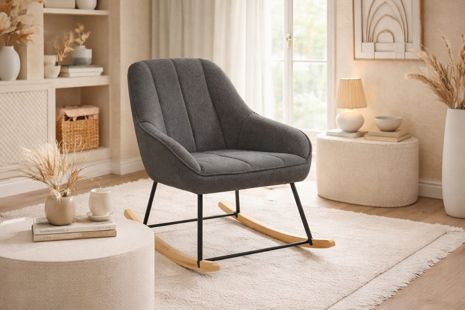 moebel-direkt-online Schaukelstuhl Bequemer Schaukelsessel mit Stoffbezug, in drei Farben