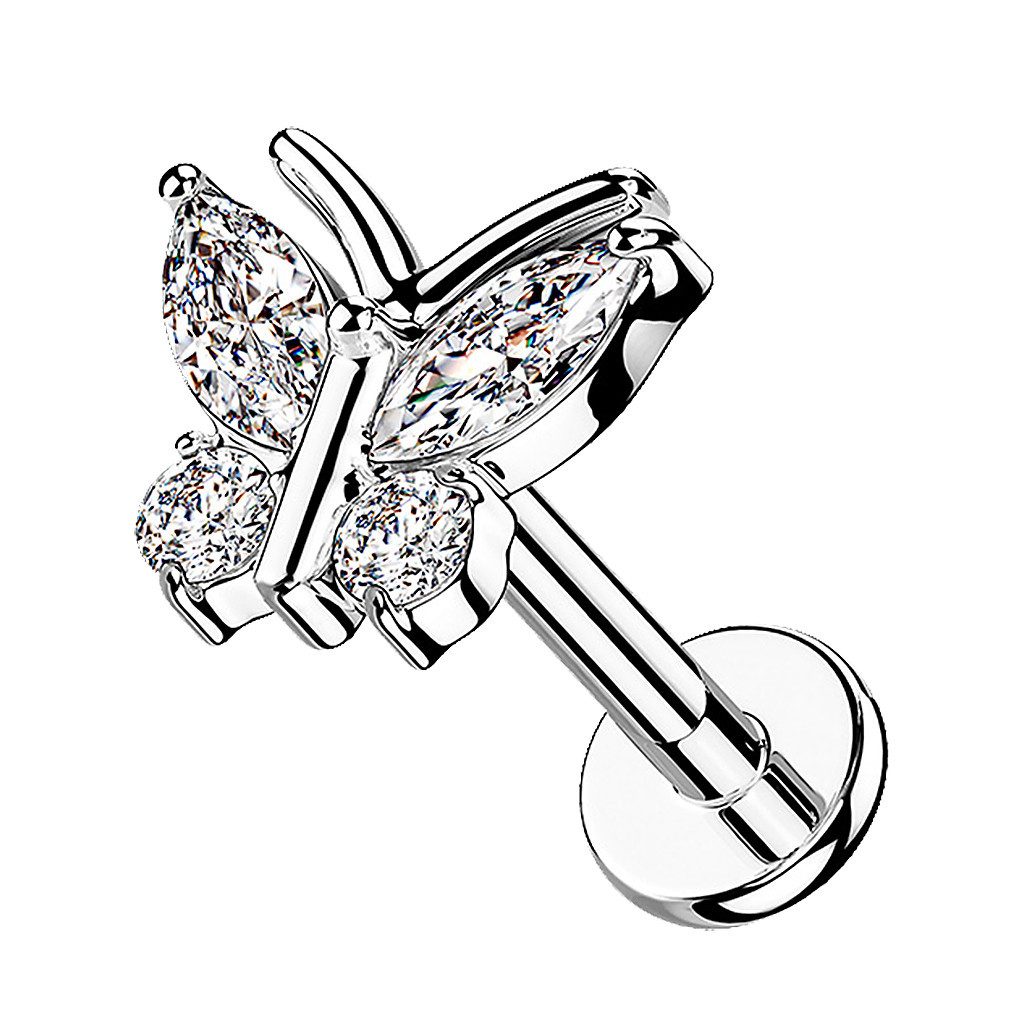 Taffstyle Piercing-Set Labret Tragus Piercing flach Zirkonia Schmetterling günstig online kaufen