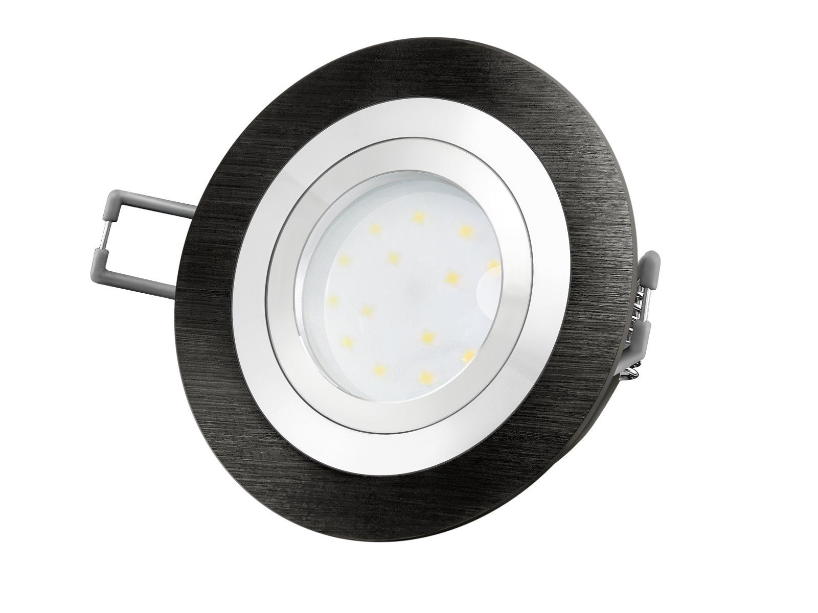 SSC-LUXon LED Warmweiß mit rund Alu Einbaustrahler LED-Modul, RF-2 schwarz LED-Einbauspot gebuerstet flach