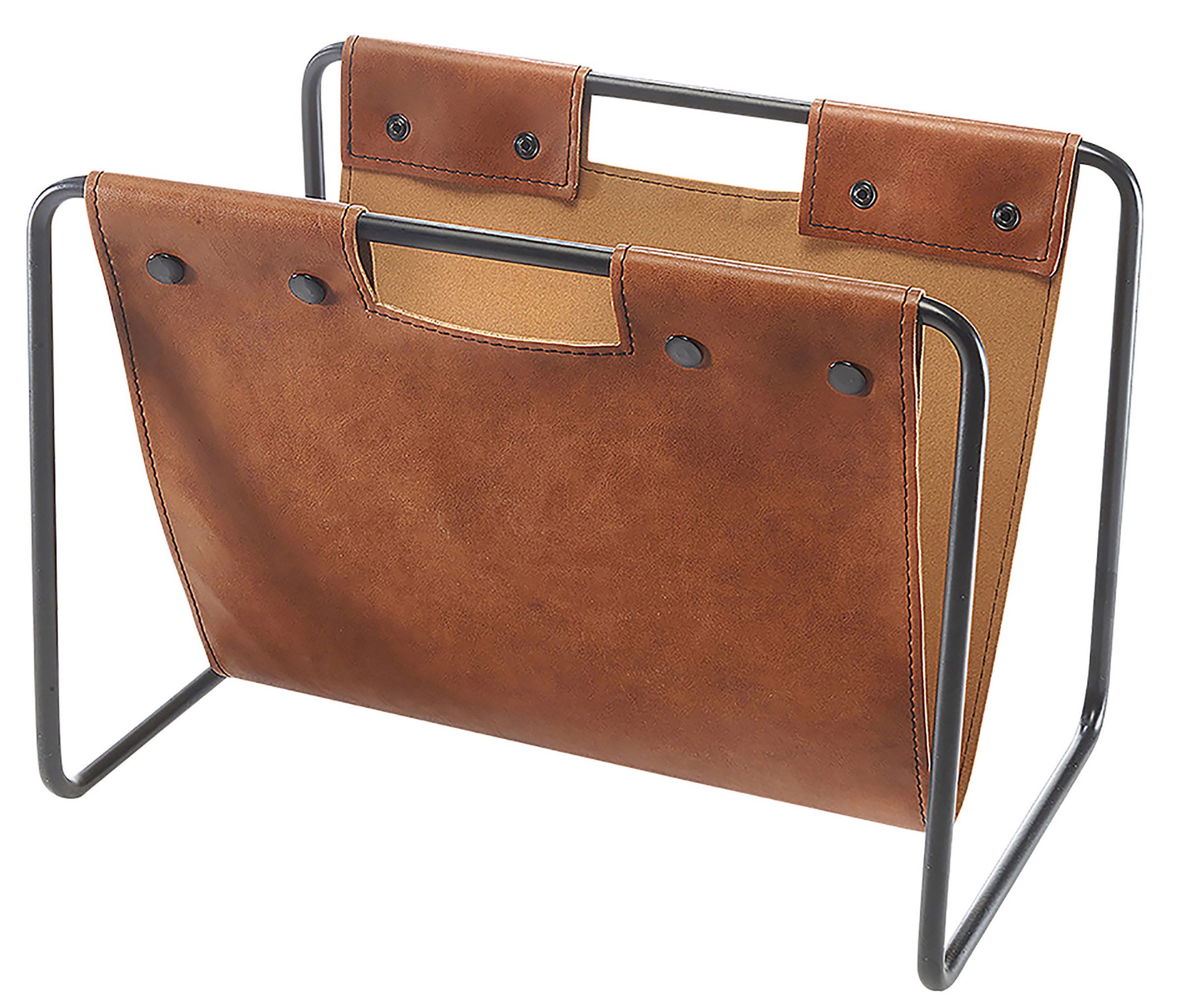 Kobolo Zeitungsständer Magazinsammler aus Metall und Kunstleder braun 37x24x27cm