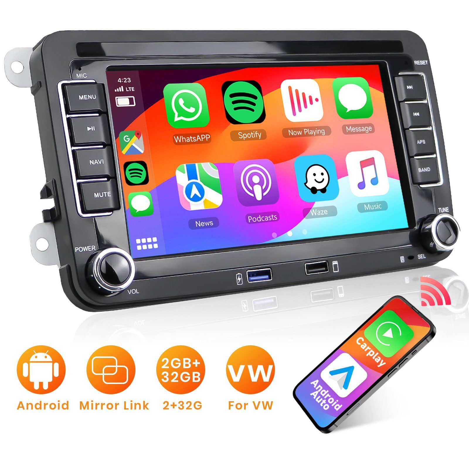 PODOFO 7 Zoll Android Carplay Autoradio für VW Golf 5/6 Passat B6 Navi Autoradio (Digitalradio (DAB), GPS-Navigation Bluetooth)