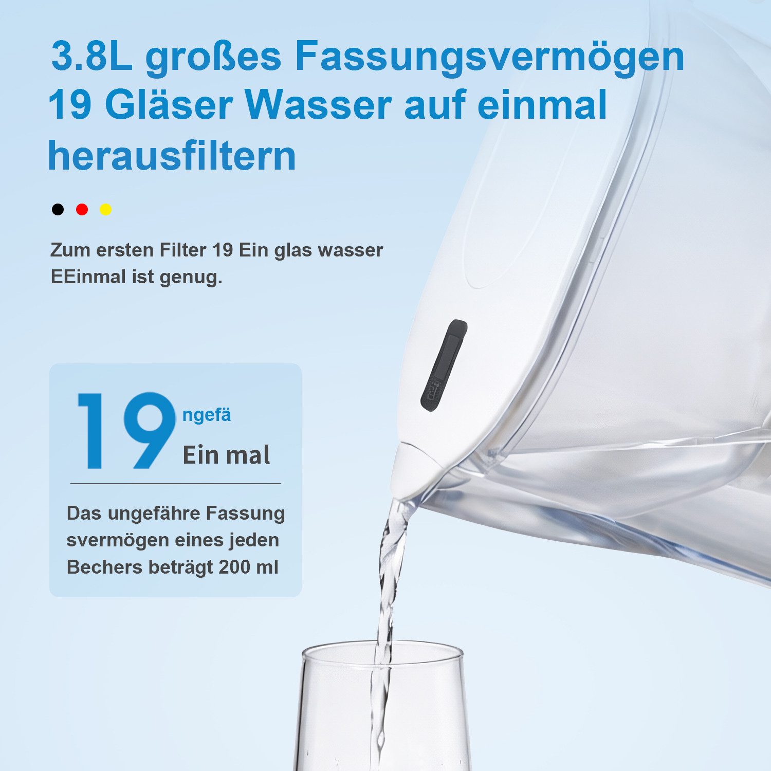 Watus Wasserkanne für Brita Wasserfilter, Filterkanne 3.8L Enthält 1er filterpatronen, 3.8 l – Bild 2 von 5
