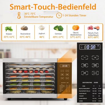 KOMFOTTEU Dörrautomat 615,00 W, Dehydrator mit 8 Edelstahltabletts & Touch-Display