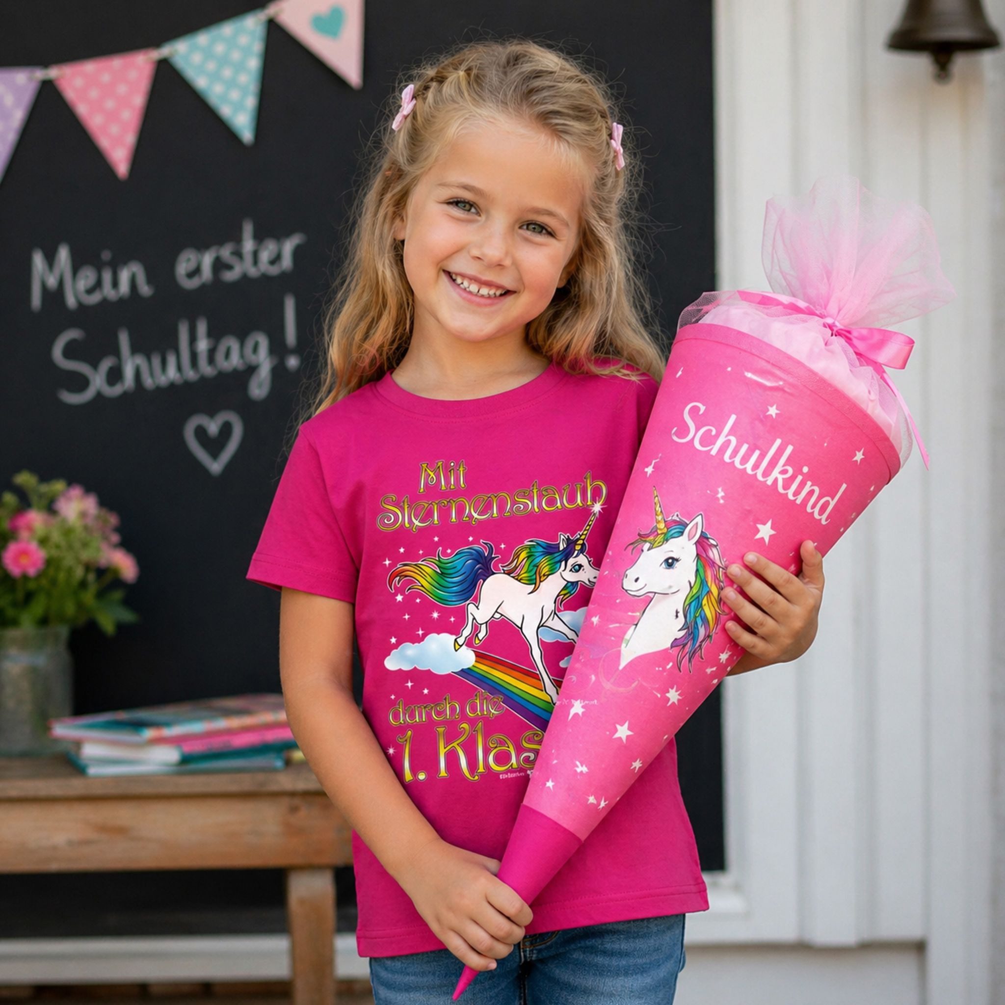 T-Shirt Total T-Shirt Rosa Einhorn T-Shirt Sternenstaub für den Schulanfang