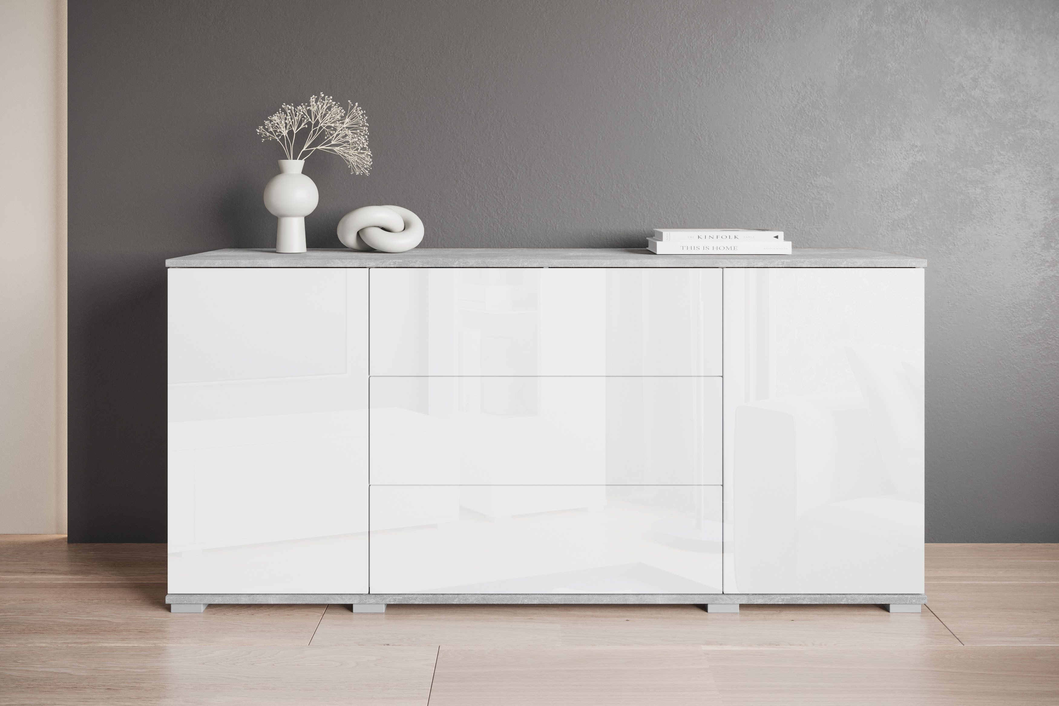 OTTO home Sideboard Kenia, Kommode für das Schlafzimmer/Wohnzimmer (1 St), Modernes Sideboard mit 3 Schubladen und 4 Fächern, Breite 150 cm