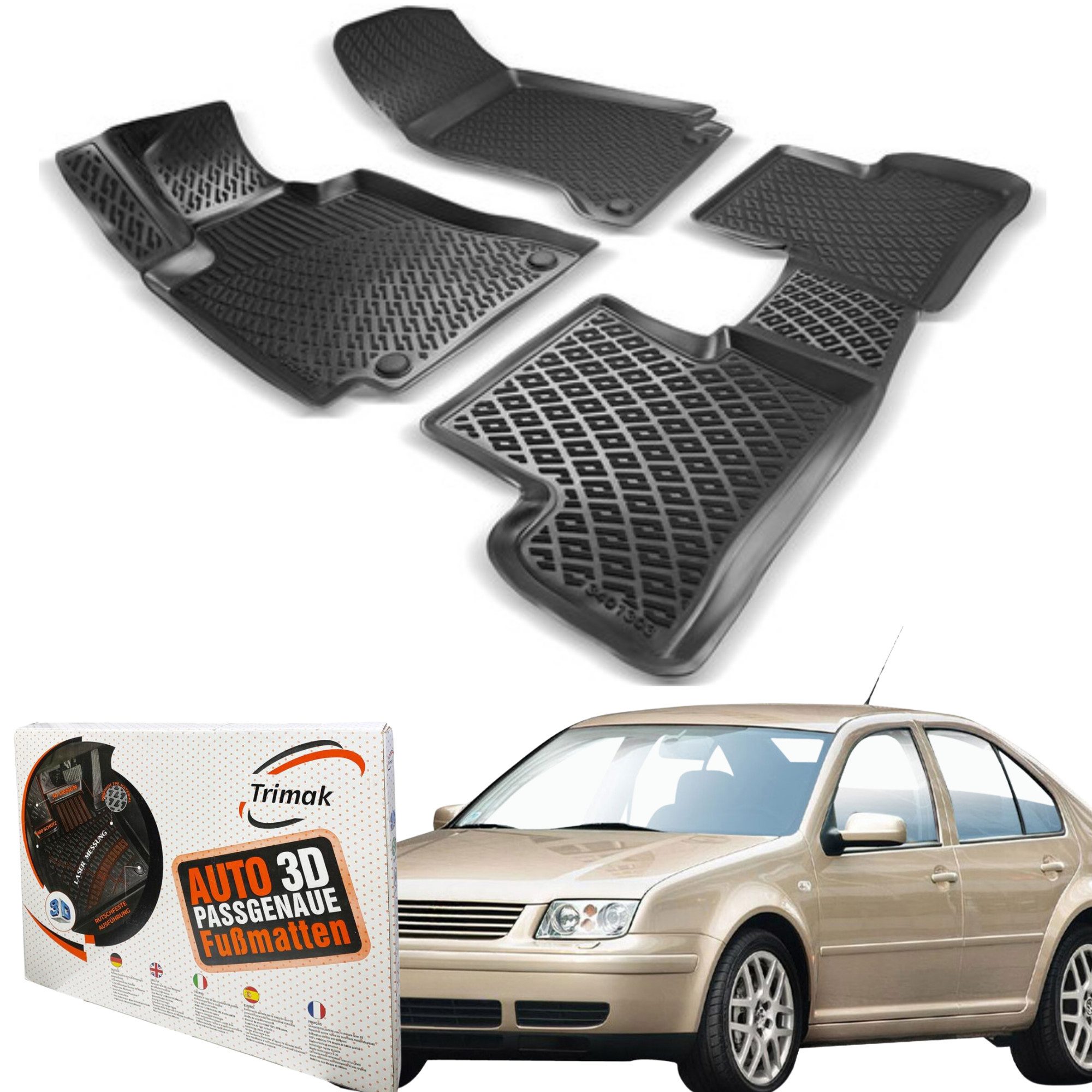 Passform-Fußmatten Kompatibel mit Volkwagen Bora 1998-2005 3D Auto Gummimatten