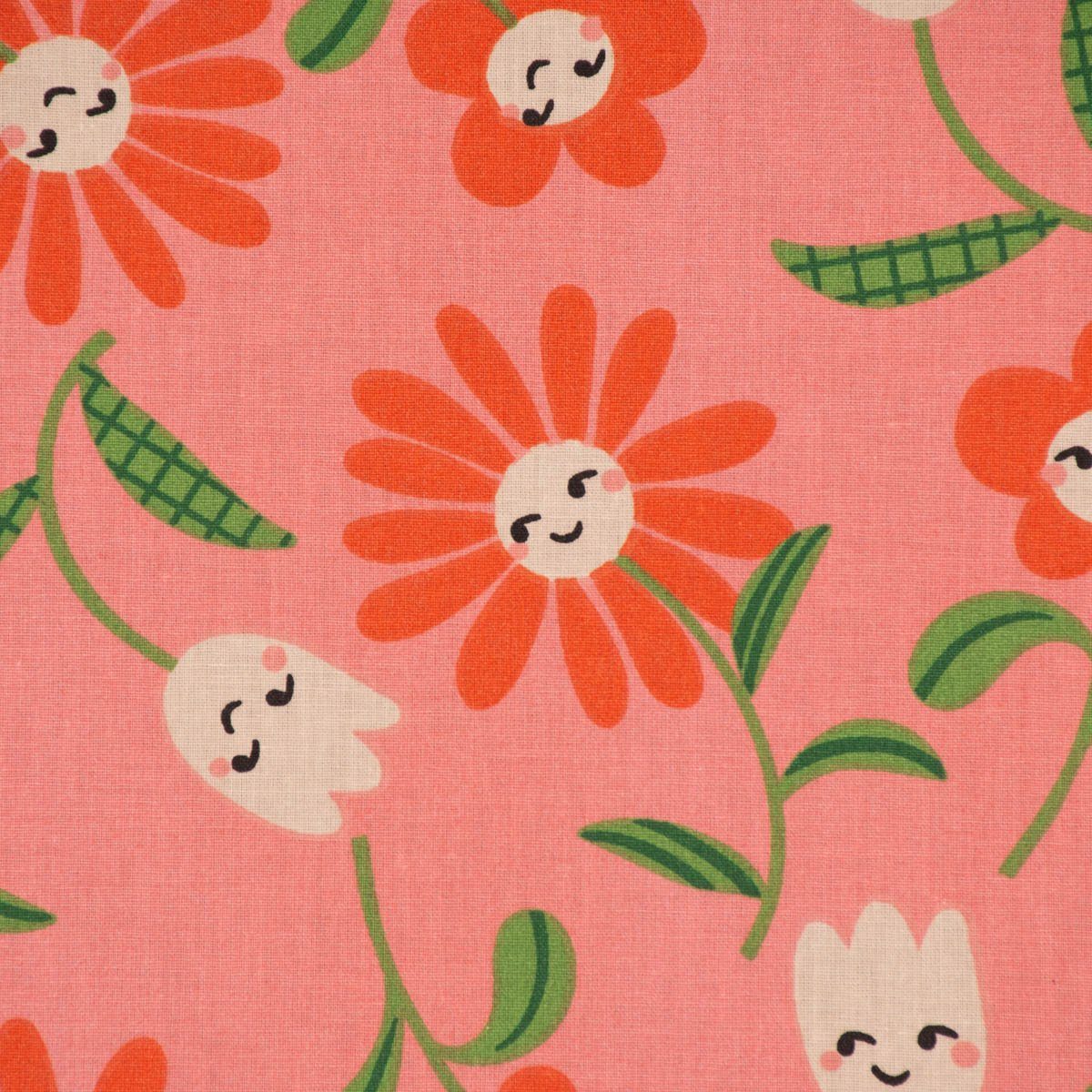 SCHÖNER LEBEN. Stoff Tischdeckenstoff besch. Baumwolle Enduit fröhliche Gesichter rosa 1,45, abwaschbar