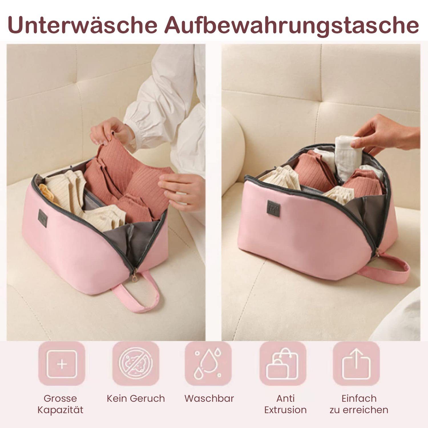 MAGICSHE für Aufbewahrungstasche Organizer Unterwäsche (25*13*13cm), rosa Reisetasche Multifunktionale