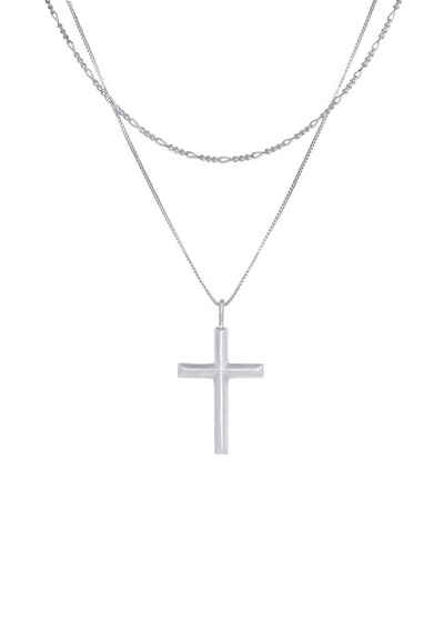 Kuzzoi Kette mit Anhänger Herren Layer Kreuz Religion 925 Silber, Kreuz