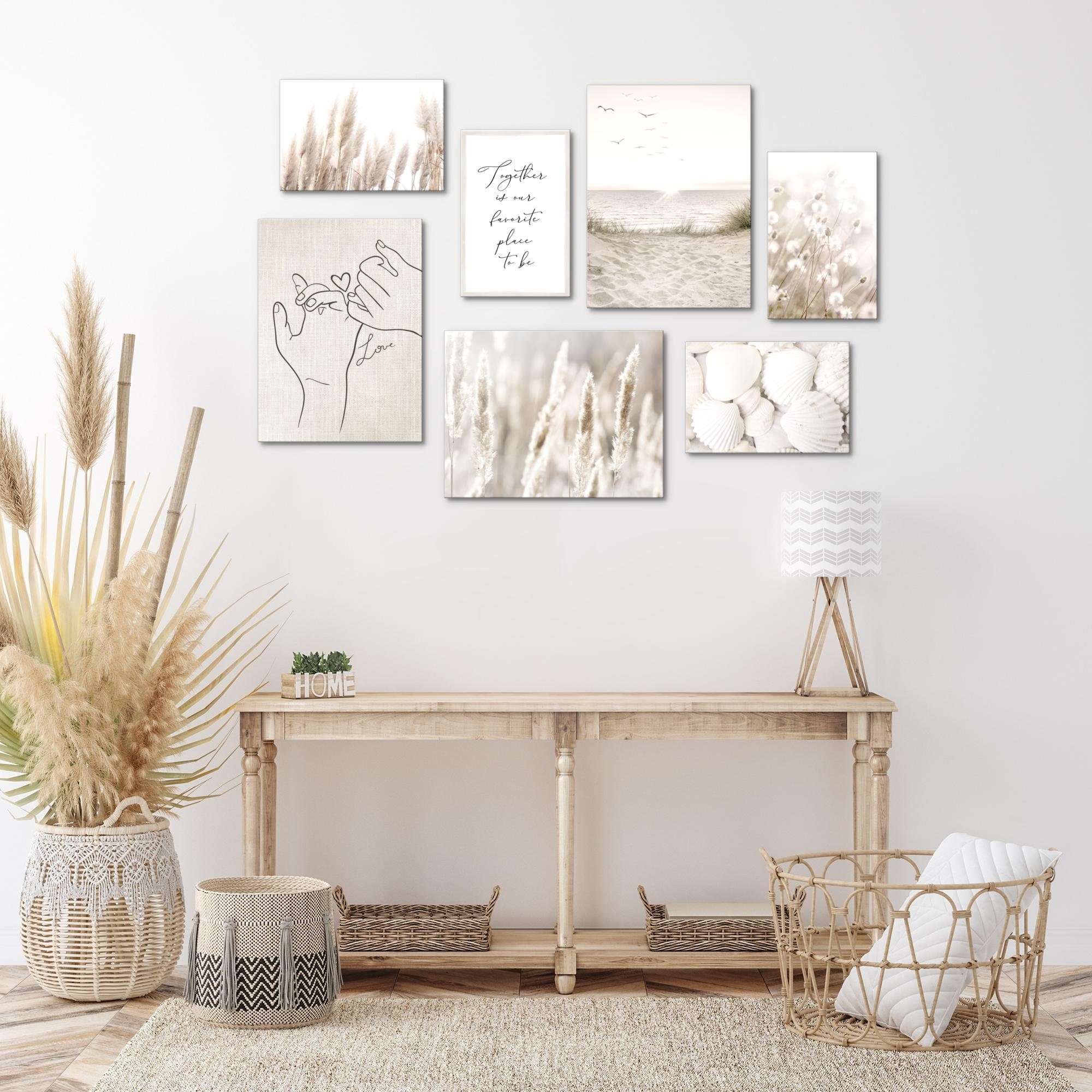 Novart Wandbild Boho Style Strand Meer Natur Wohnzimmer Schlafzimmer Boho 100x70cm, Pampas