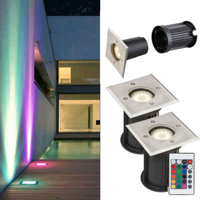 etc-shop LED Einbaustrahler, Leuchtmittel inklusive, Warmweiß, Farbwechsel, 2er Set LED Boden Einbau Strahler RGB Fernbedienung Außen Spot