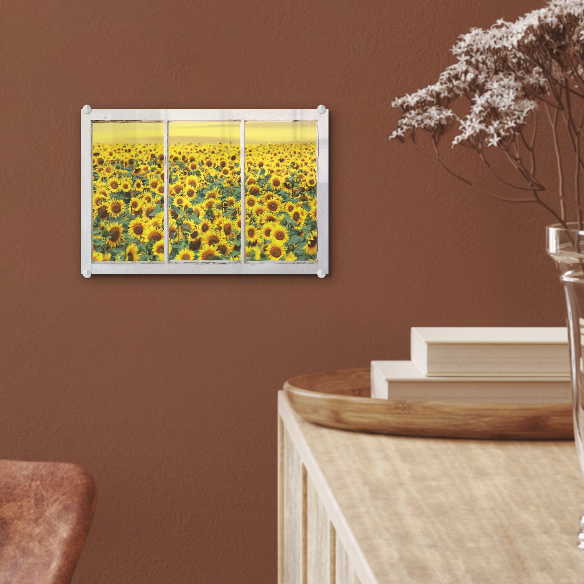 - Acrylglasbild Sonnenblume St), - MuchoWow Transparent Bilder Glasbilder - auf Gelb, Glas (1 Foto Wandbild - - auf Wanddekoration Glas