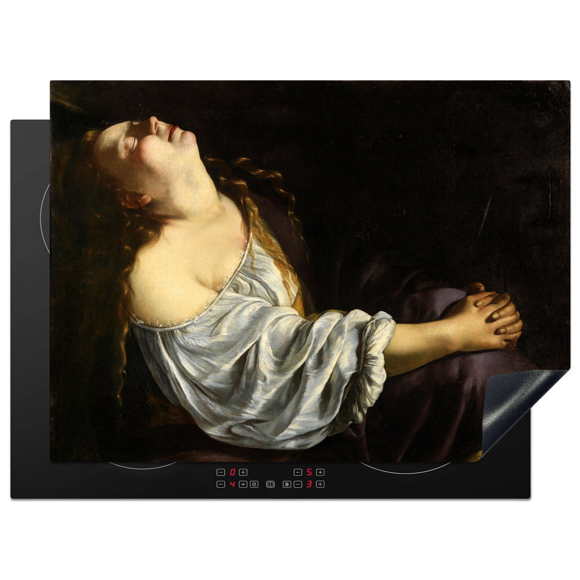 MuchoWow Herdblende-/Abdeckplatte Maria Magdalena in Ekstase - Gemälde von Artemisia Gentileschi, Vinyl, (1 tlg), 70x52 cm, Mobile Arbeitsfläche nutzbar, Ceranfeldabdeckung