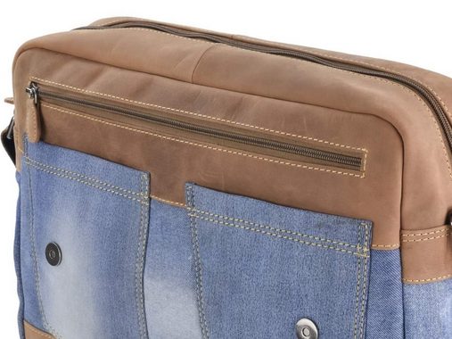 Greenburry Laptoptasche »Vintage Jeans«, Jeans mit Leder Schultertasche 39x30cm, Umhängetasche, Notebook-Tasche
