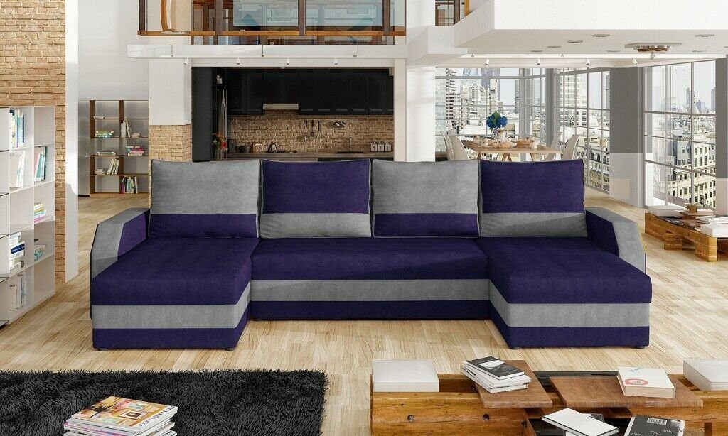JVmoebel Ecksofa Eck Stoff Ecksofa U-Form Sofa Couch Design Textil Couch, Made in Europe Lila/Grau