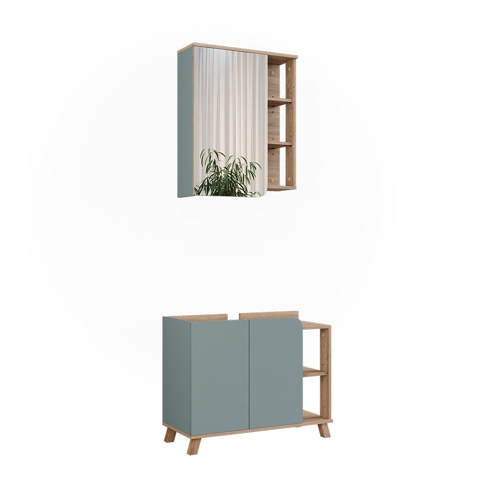 Vicco Badmöbel-Set Karen, Sonoma/Blau, 2 Teile, günstig online kaufen