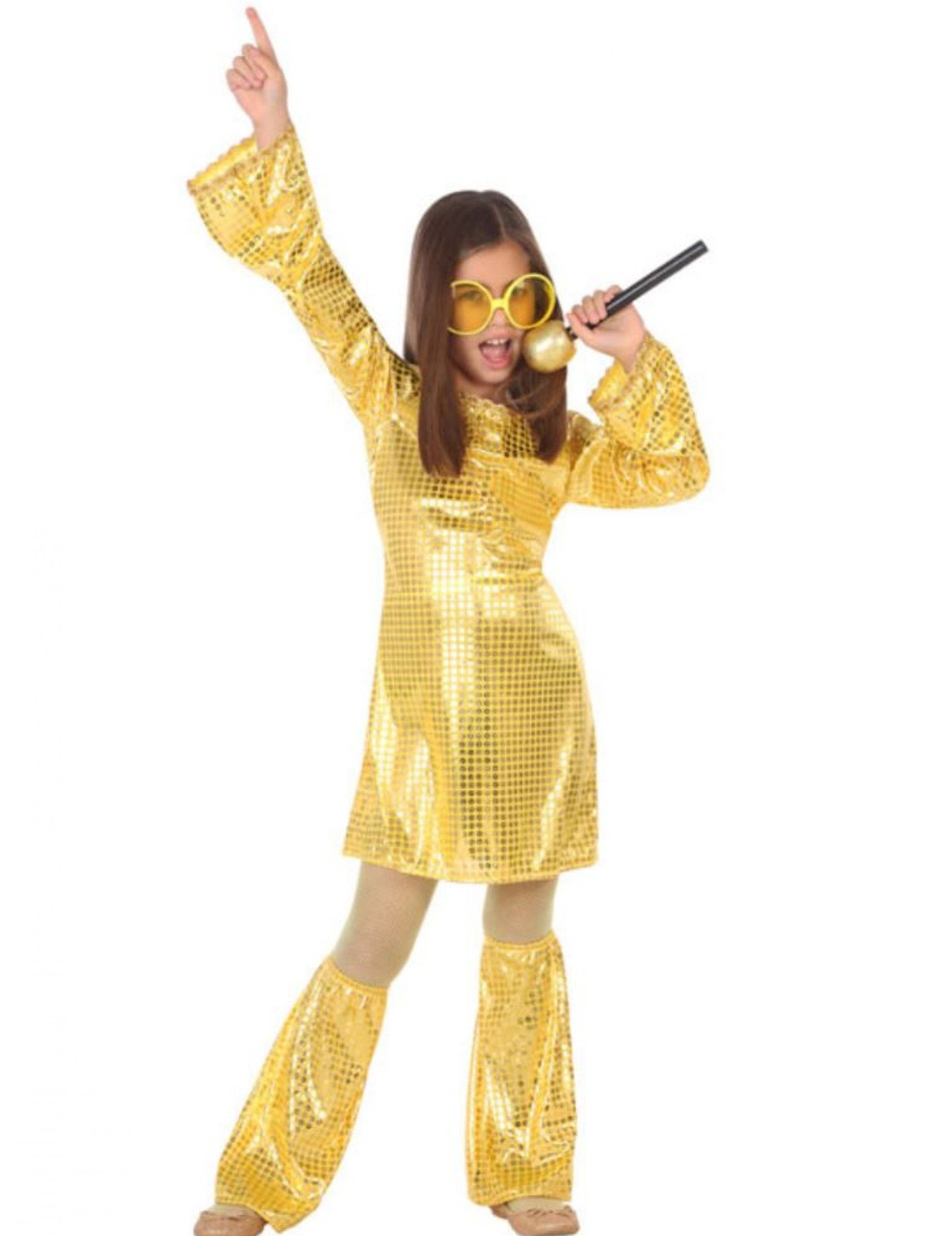 atosa Kostüm Disco-Queen-Kostüm für Mädchen goldfarben