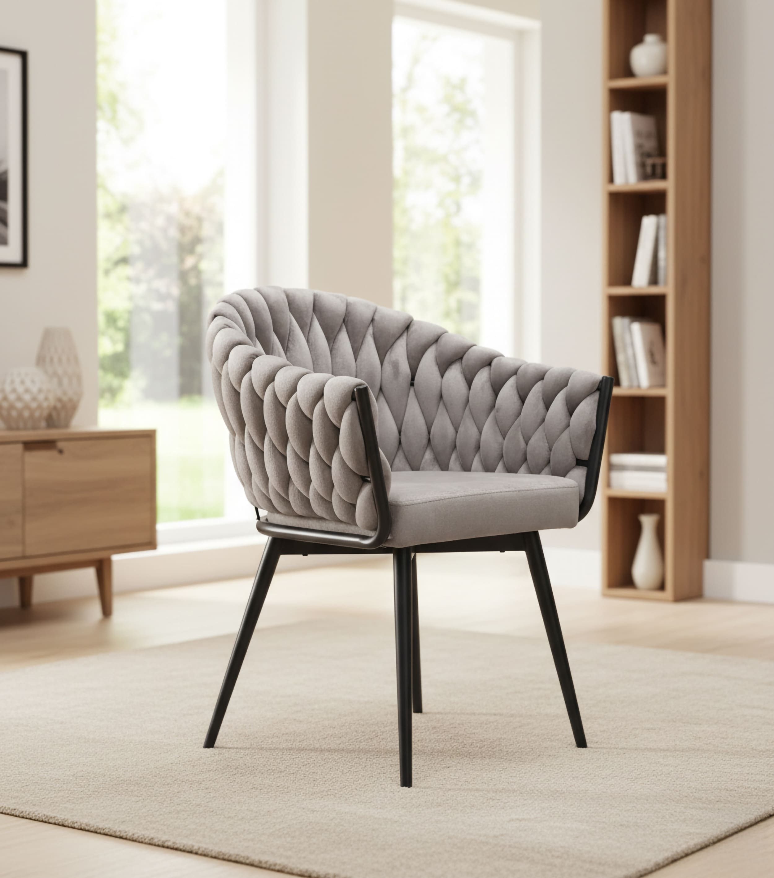 LC Home Esszimmerstuhl LC Home Esszimmerstuhl Remy Flechtoptik Samt hellgrau / taupe