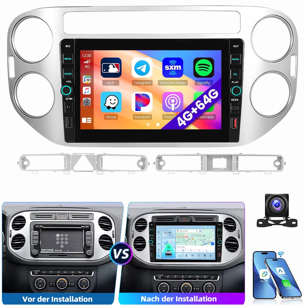ESSGOO 8'' Android 15 Autoradio Carplay WiFi Navi für VW Tiguan 5N Golf Plus Autoradio (RDS, 4+64GB(optional), DAB (optional), FM, DAB+ (optional)