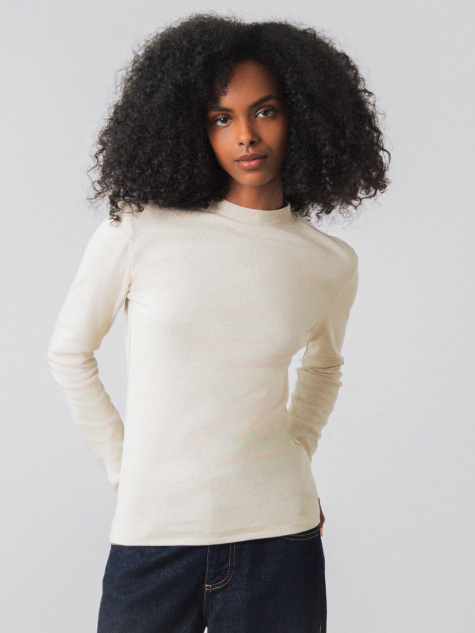 HONEST BASICS T-Shirt Langarm Shirt mit Stehkragen aus Bio- und recycelter Baumwolle