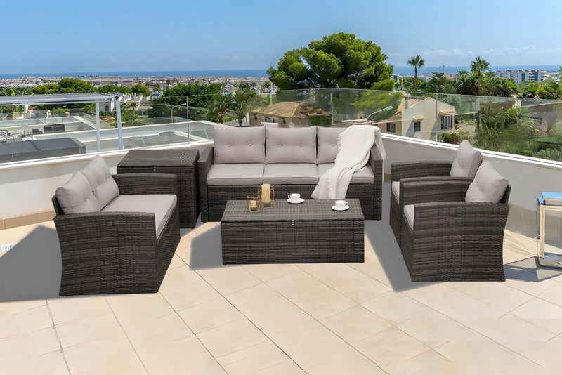 MeXo Loungeset »Gartenmöbel Rattan Set«, handgewebtes Polyrattan Lounge Sitzgruppe bis 9 Personen für Garten