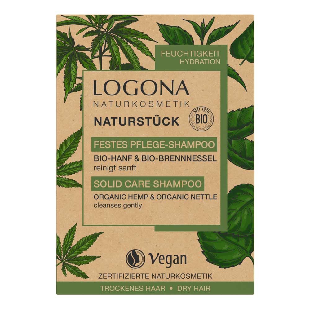 LOGONA Festes Haarshampoo Hanf & Brennnessel - Festes Pflegeshampoo 60g