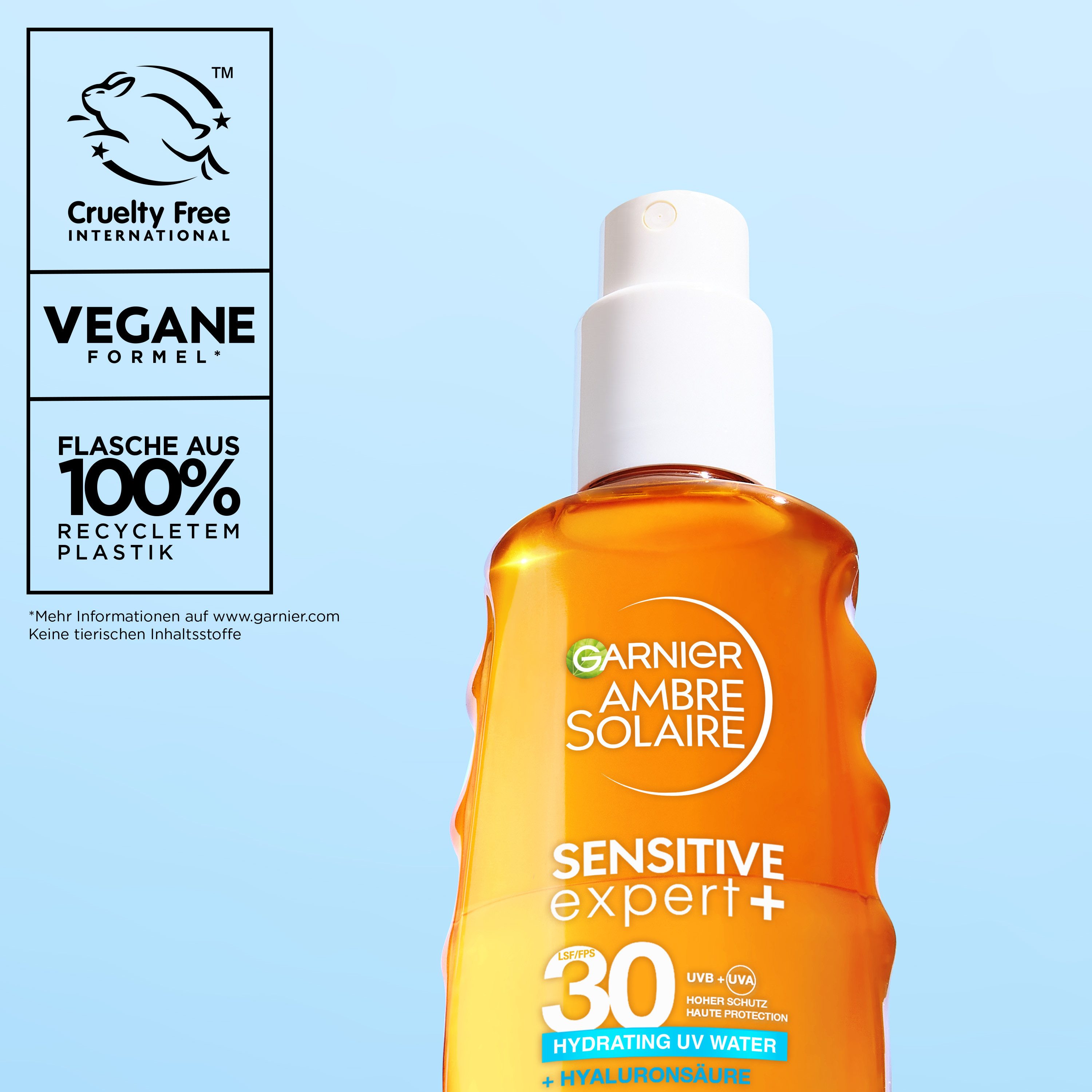 GARNIER Sonnenschutzspray AMBRE SOLAIRE SENSITIVE EXPERT+ LSF 30, mit Hyaluronsäure, für Körper, Gesicht und Haare geeignet – Bild 4 von 5