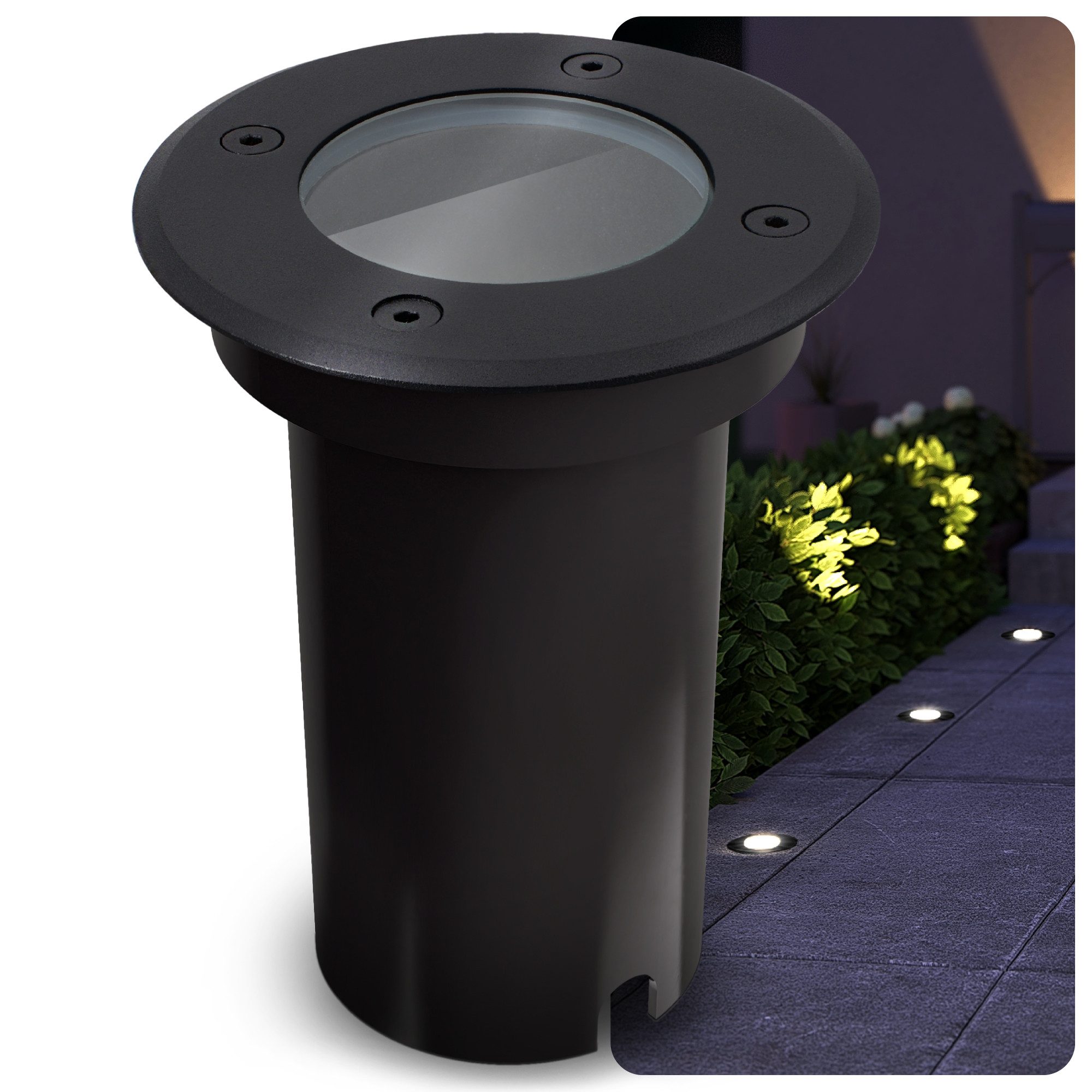 SSC-LUXon LED Gartenstrahler KALPA Bodeneinbauleuchte rund schwarz, LED wechselbar