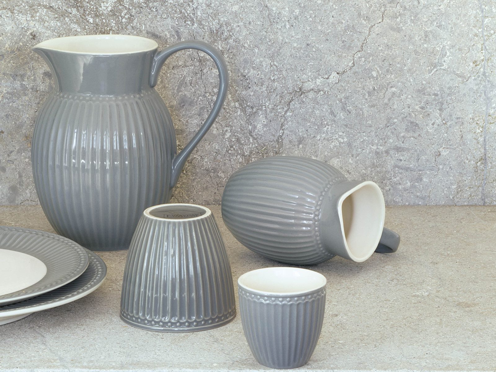 Greengate Kaffeeservice Alice Latte Cup stone grey 0,3 l Set6, Steinzeug
