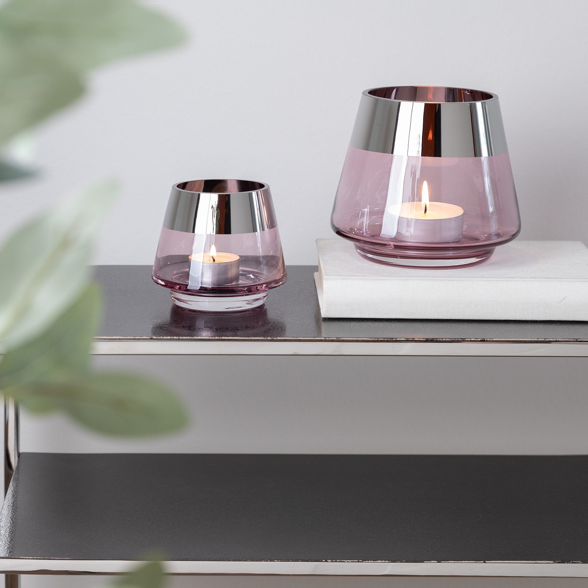 Fink Teelichthalter JONA - 2er Set Teelichthalter aus Glas in Rosa/Silber - Windlichter (2er Set Teelichthalter, 2er Set), Teelicht - Kerzenlicht - Geschenkeset - Dekoration - Kerzenhalter