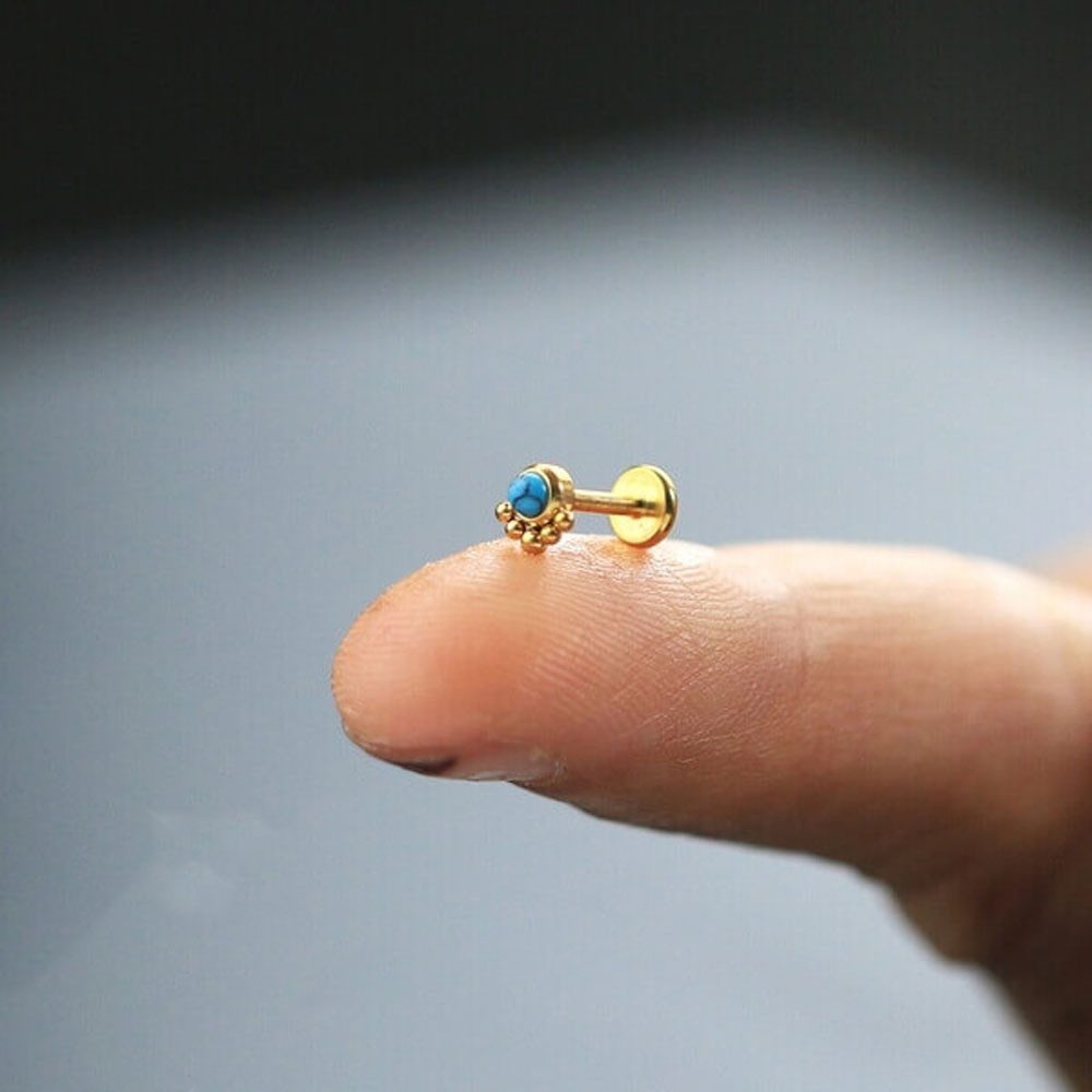 viva-adorno Piercing-Set Labret Lippen Piercing Tragus Helix Ohr Piercing Stecker Gold, gold mit Türkis Onyx Opal (synth)