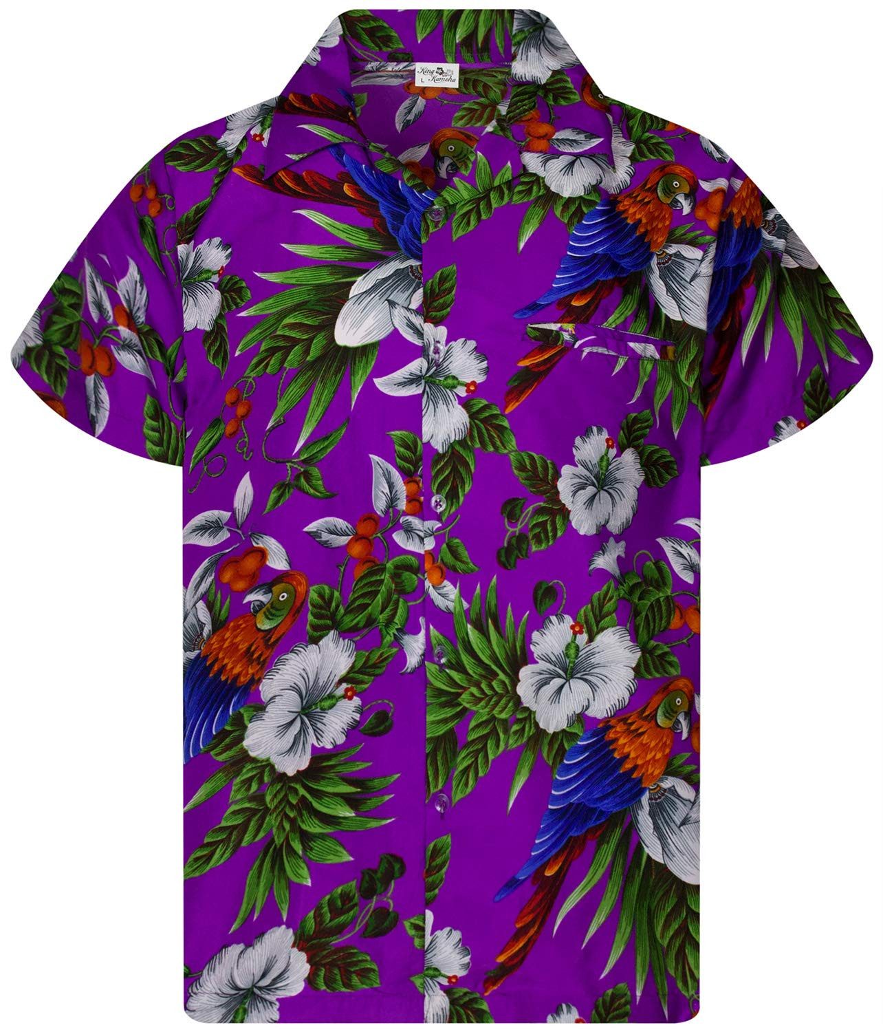 King Kameha Hawaiihemd Cherry Parrot Kids Funky Hawaii-Hemd Kinder Kurzarm Front-Tasche