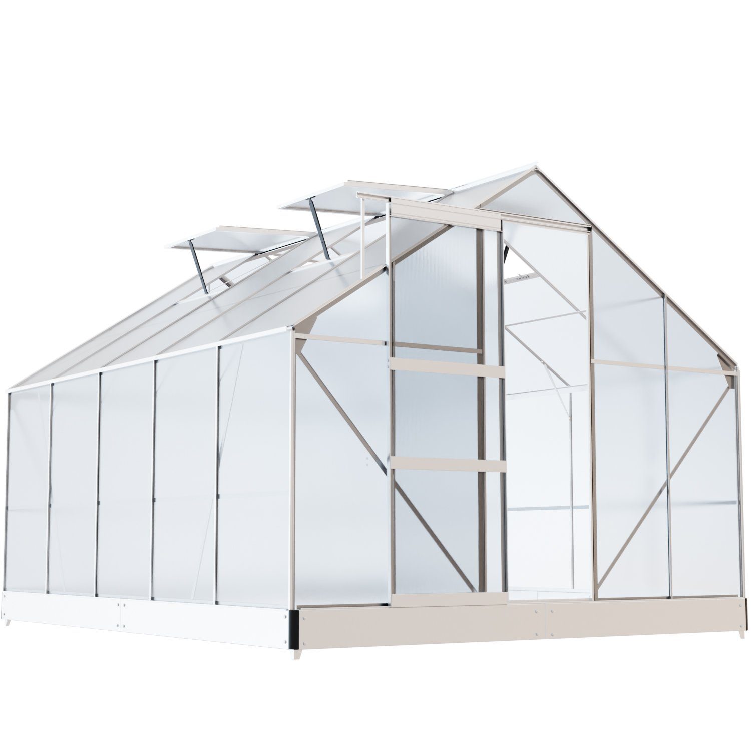 GARMIO Gewächshaus Gewächshaus ARONA aus Aluminium, 7,75m² 6mm Wand, Schiebetür, BxTxH: 250 x 310 x 205 cm, inkl. Fundament,wetterfest und stoßfest, inkl Regenrinne, mit vier (4) Dachfenstern für optimale Belüftung, winterfest, Dachfenster, für Selbstversorger