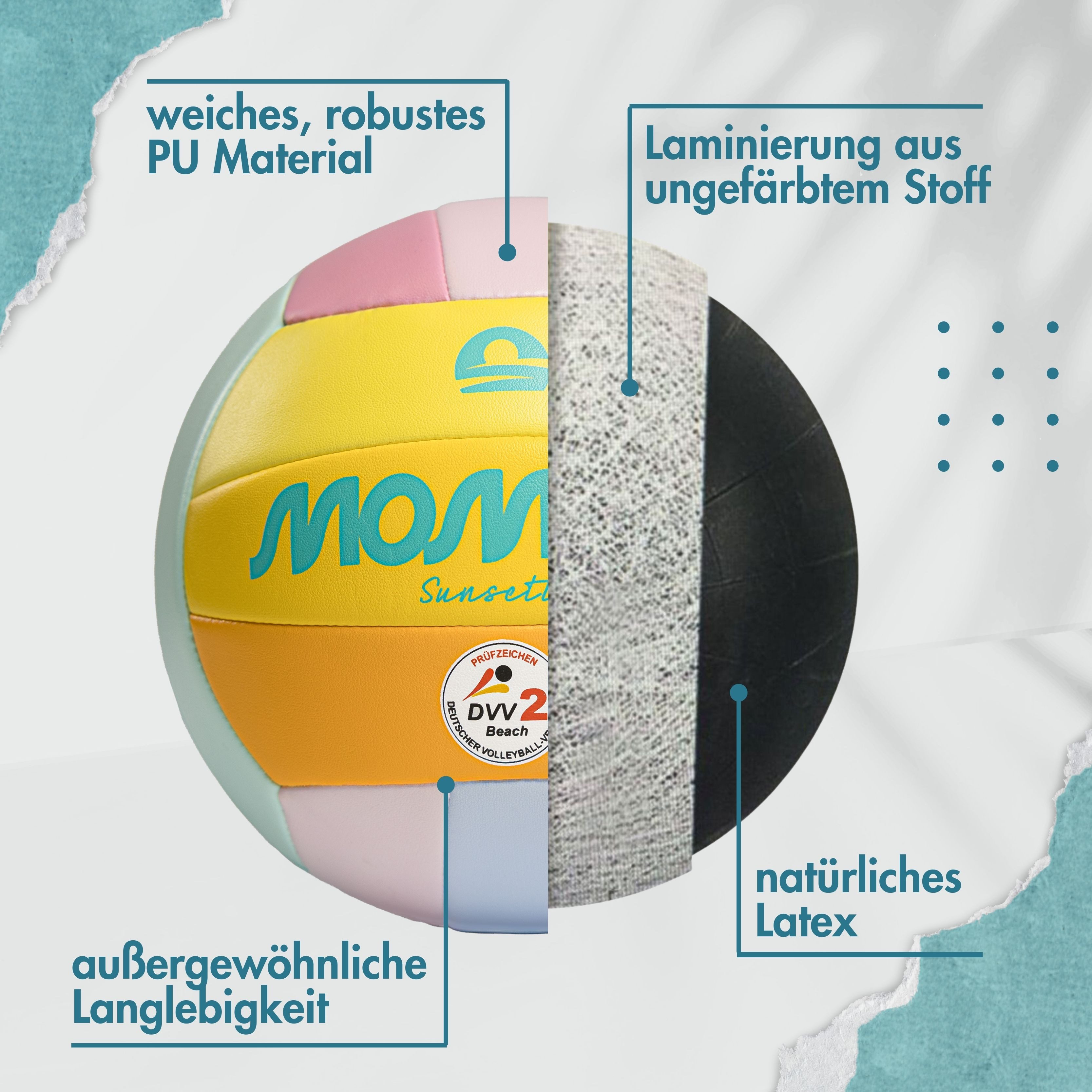 Momevo Beachvolleyball Offizieller Beachvolleyball - DVV zertifiziert, weich und robust, tolle Geschenkidee