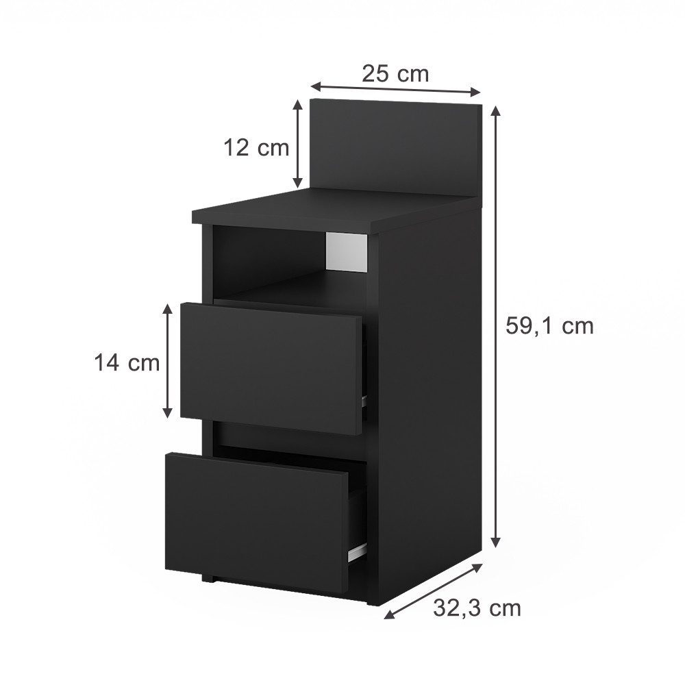 Vicco Nachtschrank Monty, Schwarz, 25 x 59.1 cm 2er Set (2-St)