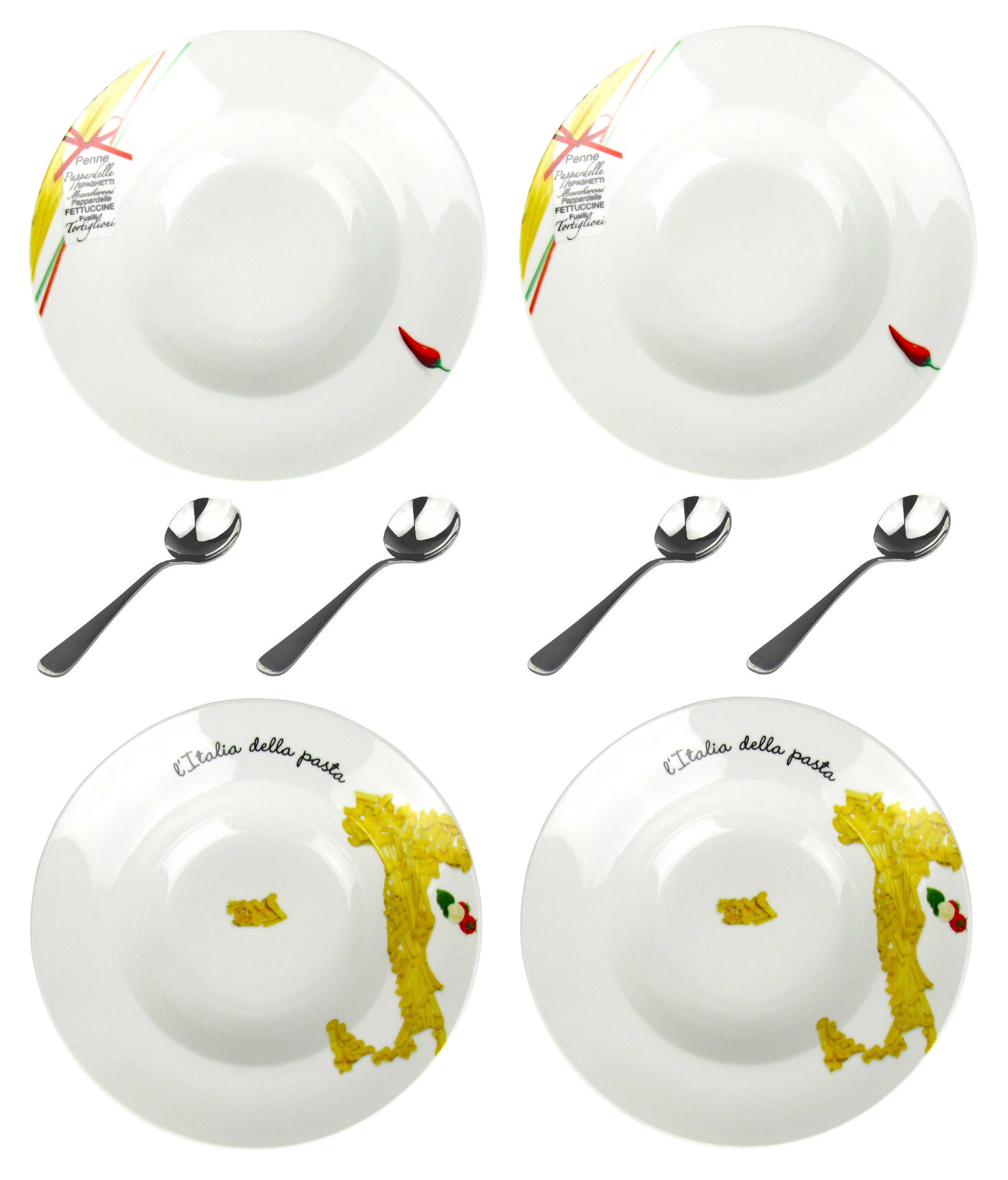 Retsch Arzberg Pastateller XL Ø 27 cm italienisches Design, (4 St), Inkl. Pastalöffel Spülmaschinengeeignet