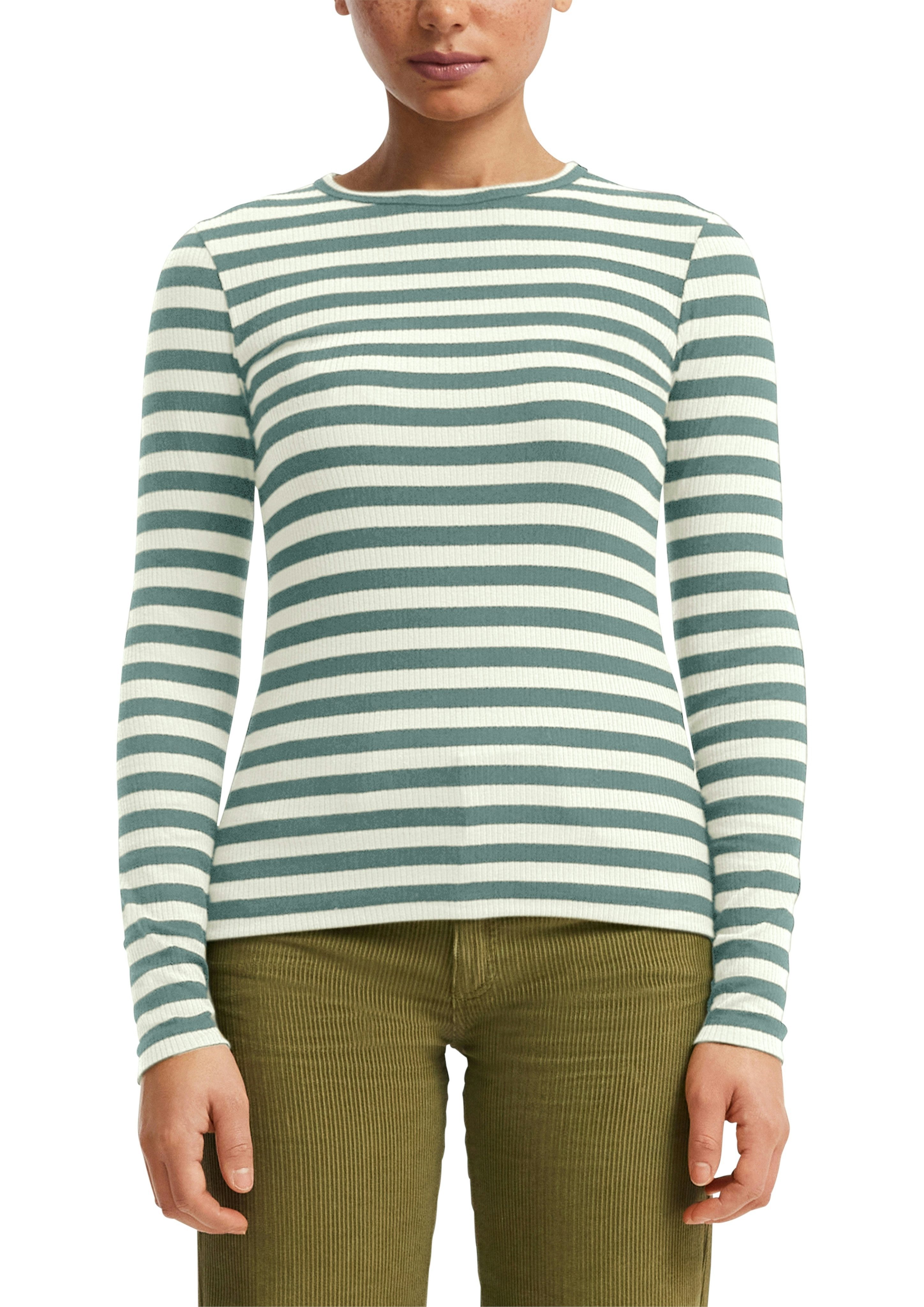 QS Langarmshirt Sommershirt, geringelt, Ripp-Ware