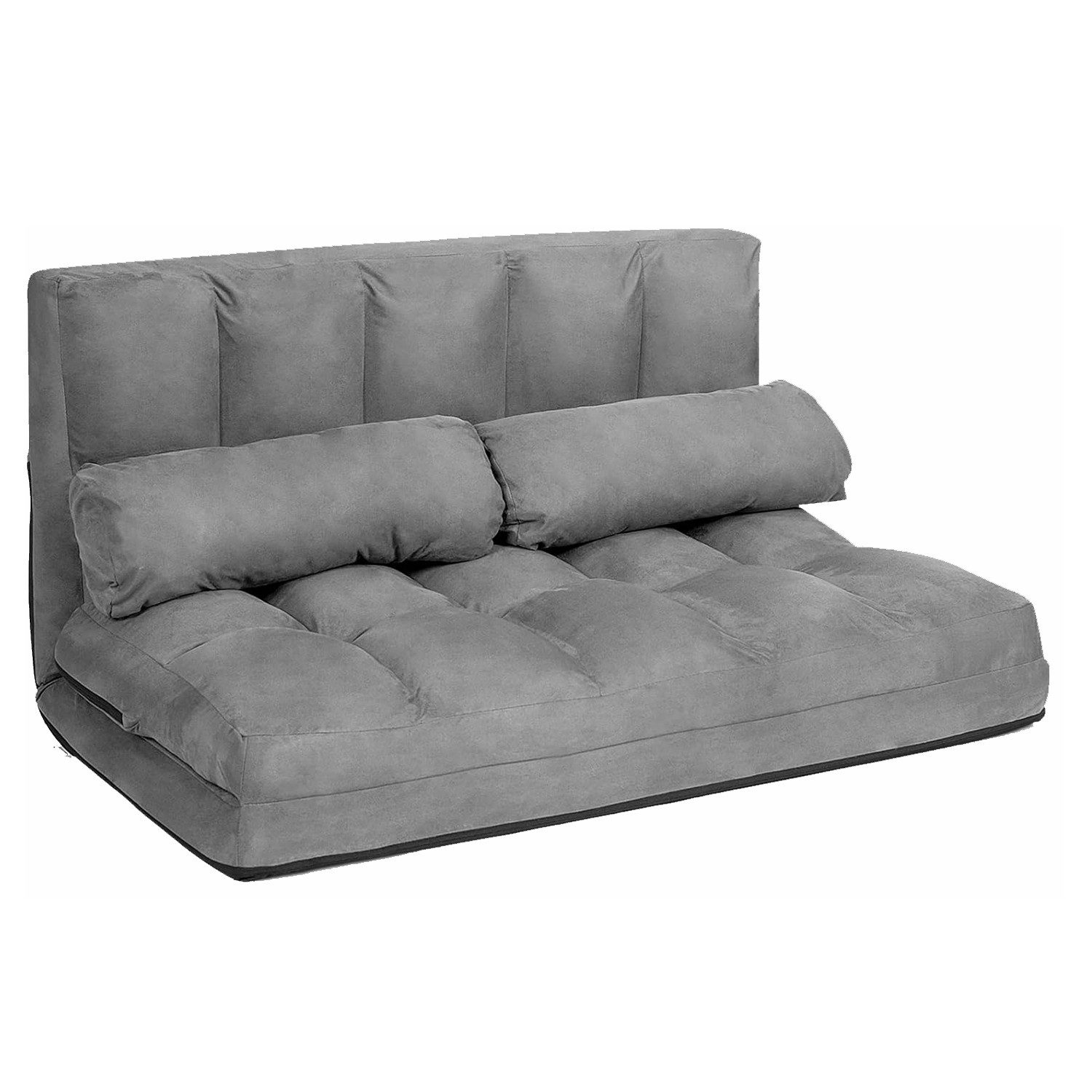 KOMFOTTEU Sofa 2 Sitzer Bodensofa, mit 2 Kissen,3 in 1 Sofabett