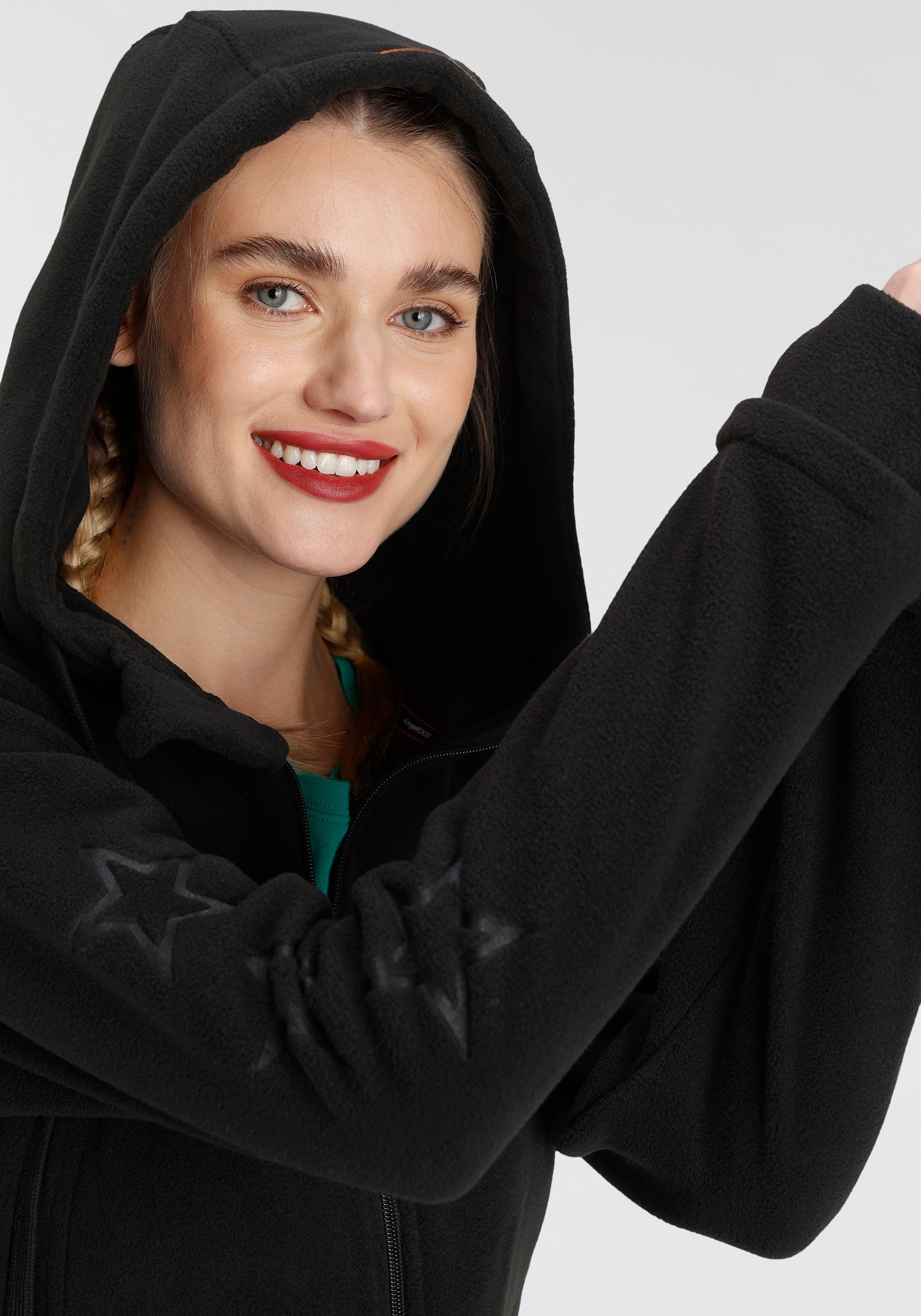 KangaROOS Fleecejacke figurbetonter Schnitt, mit Kapuze, mit 2-Wege-Reißverschluss – Bild 4 von 5