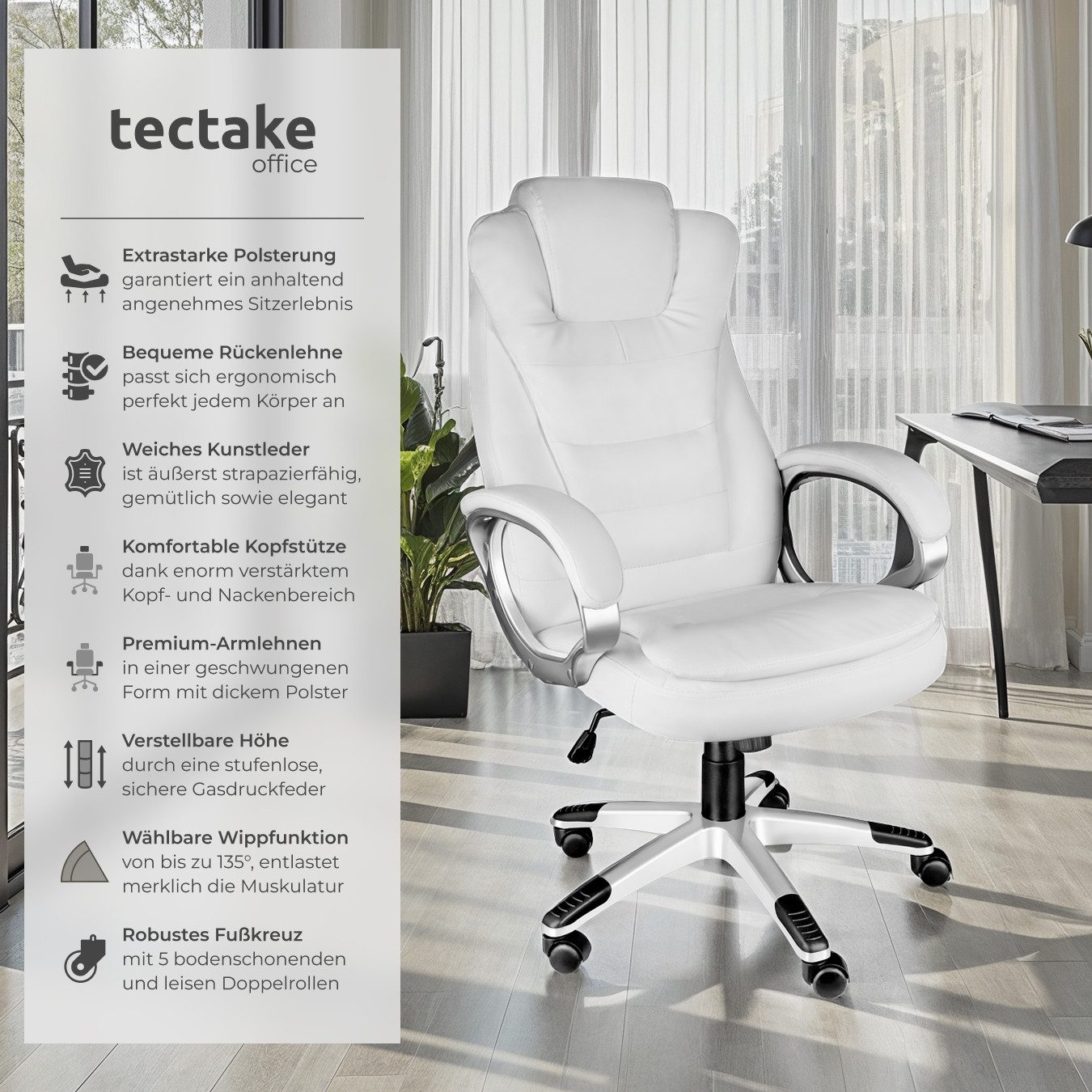 tectake Chefsessel Bürostuhl (Set, 1 St), Verstärkt gepolsterte Nackenkopfs günstig online kaufen