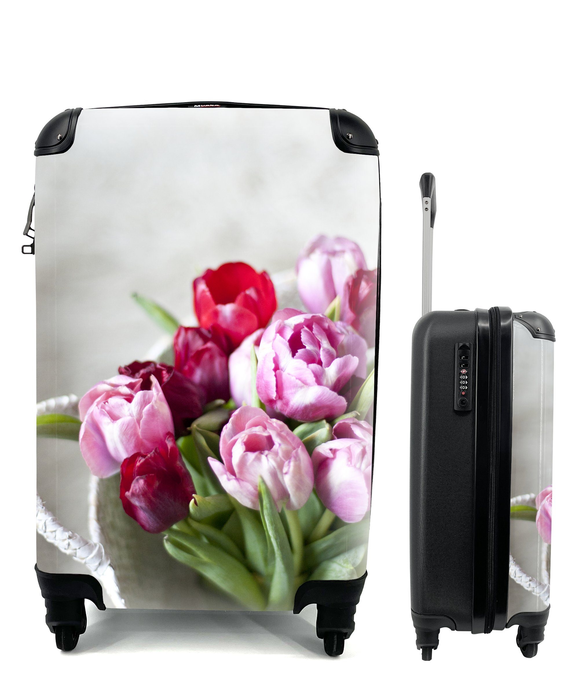 MuchoWow Handgepäckkoffer Ein Korb voller Tulpen, 4 Rollen, Reisetasche mit rollen, Handgepäck für Ferien, Trolley, Reisekoffer