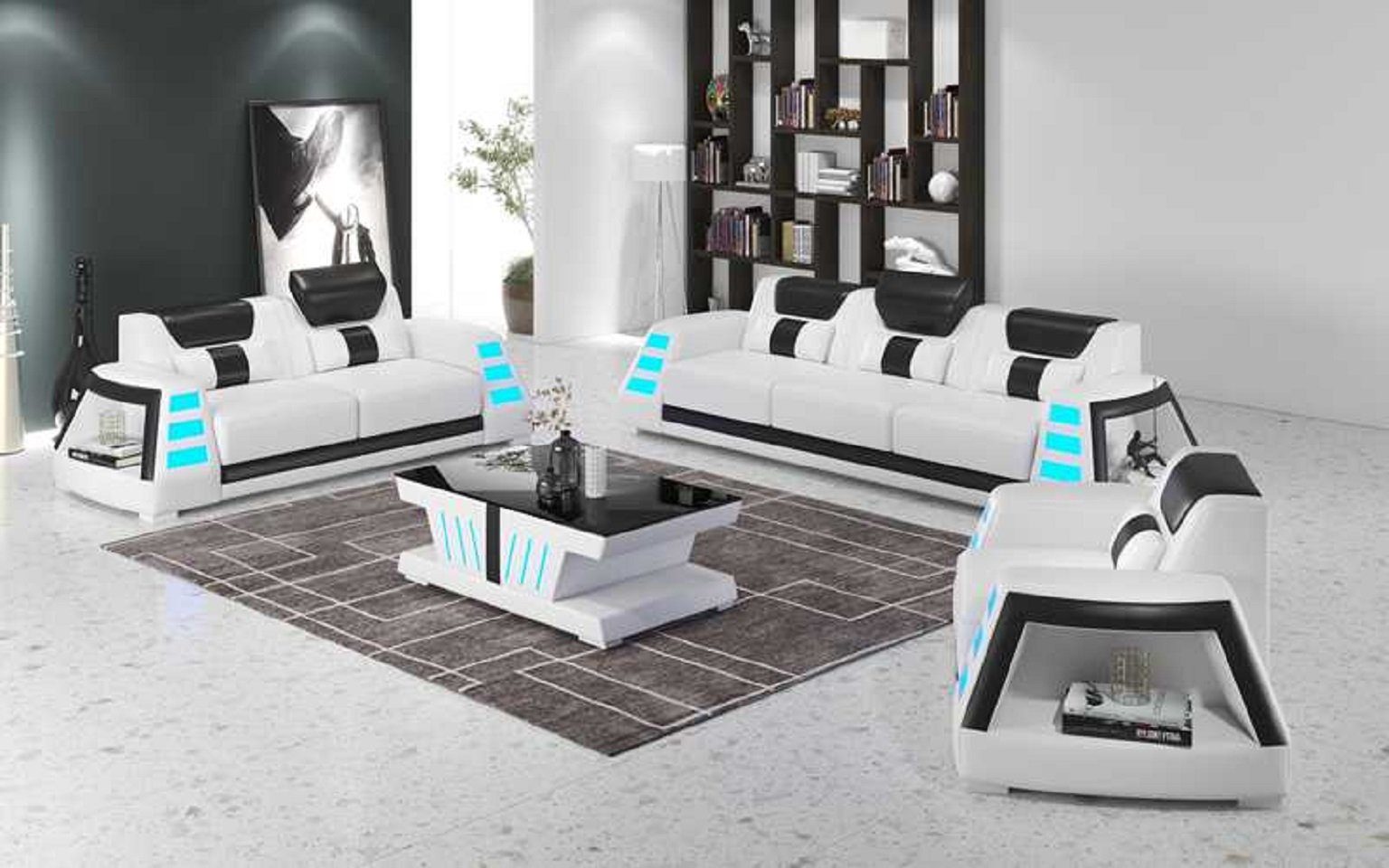JVmoebel Wohnzimmer-Set Sofas, Sofa Set Made Komplette Sofa 3tlg (3-St., Sessel), in Nur + Weiß Sofagarnitur Couchgarnitur Sitzer Europe 2+3