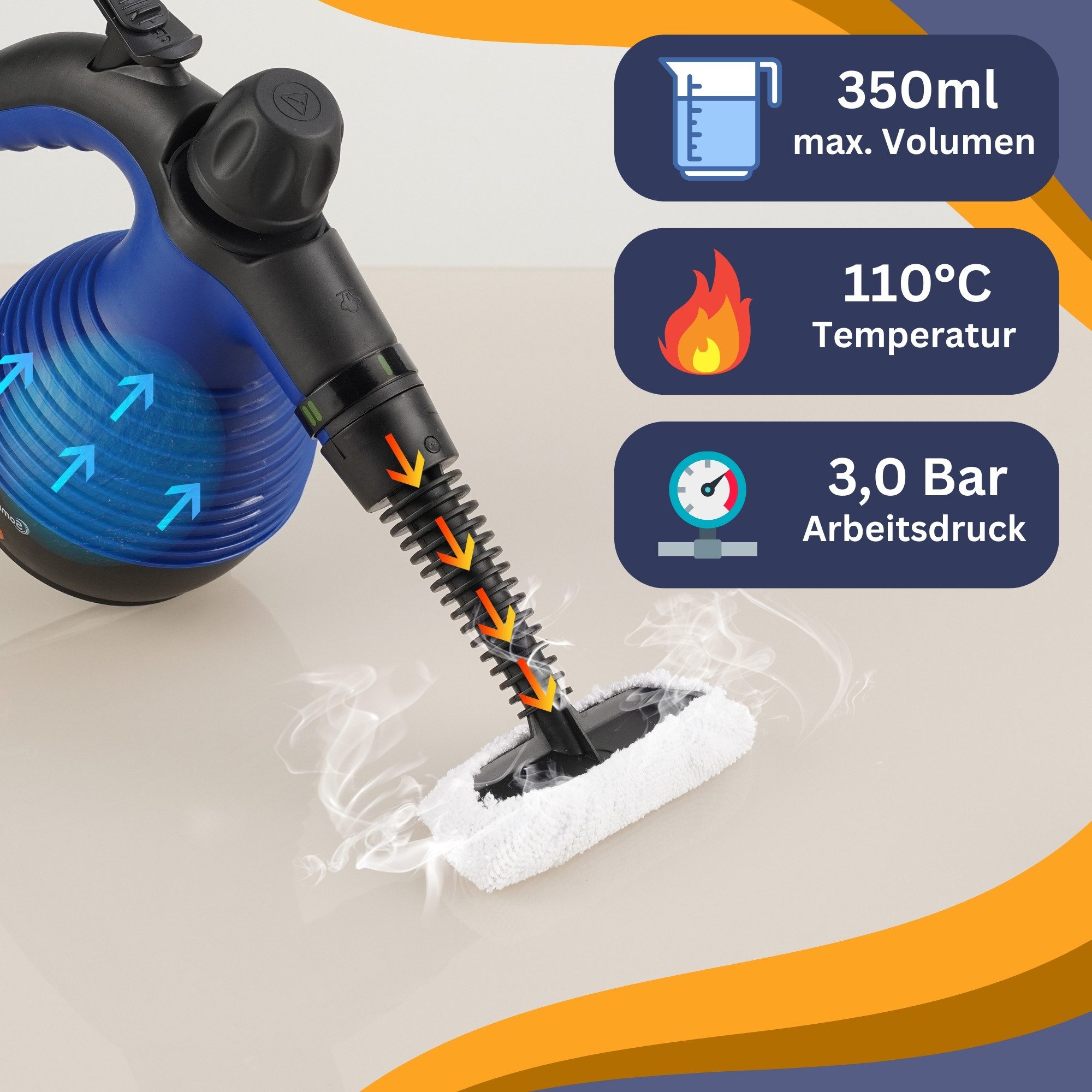 Sommertal Handdampfreiniger Sommertal Dampfreiniger Handgerät SC350, Kompakter Hand-Dampfreiniger für alles – Polstermöbel, Fliesen, Böden