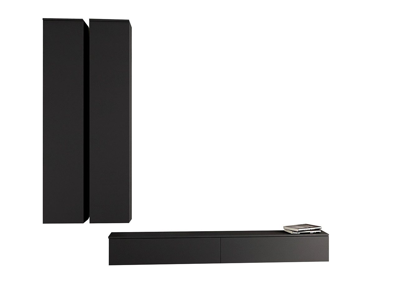 MOEBLINE Wohnwand Medienwand FIVO 4 Schwarz 3tlg. Hängeschränke TV Lowboard
